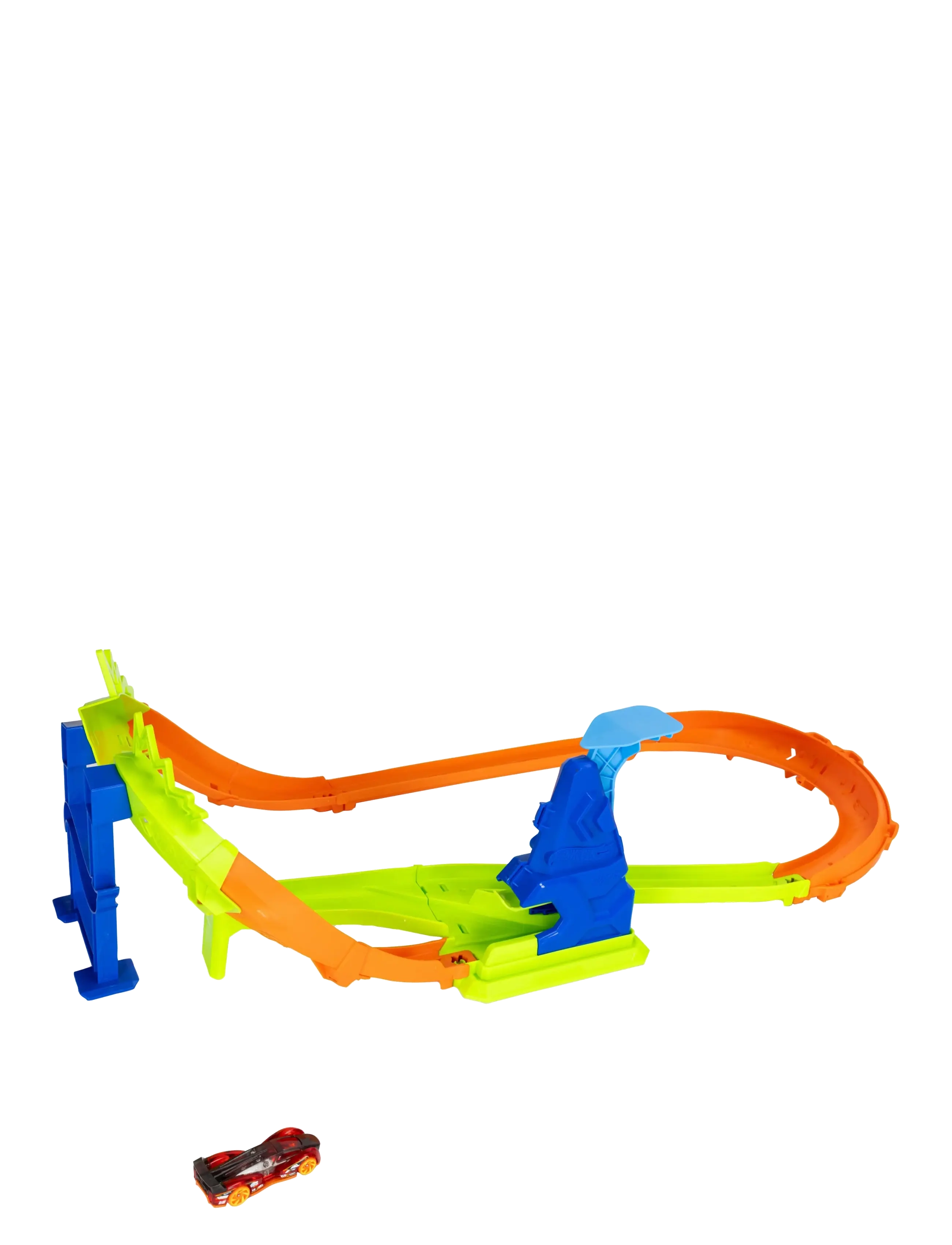 Hot Wheels - Stunt Tracks Jump Circuit Speedway with 1:64 Scale Die-Cast Toy Car, 180-Degree Curve - multicolor - 3