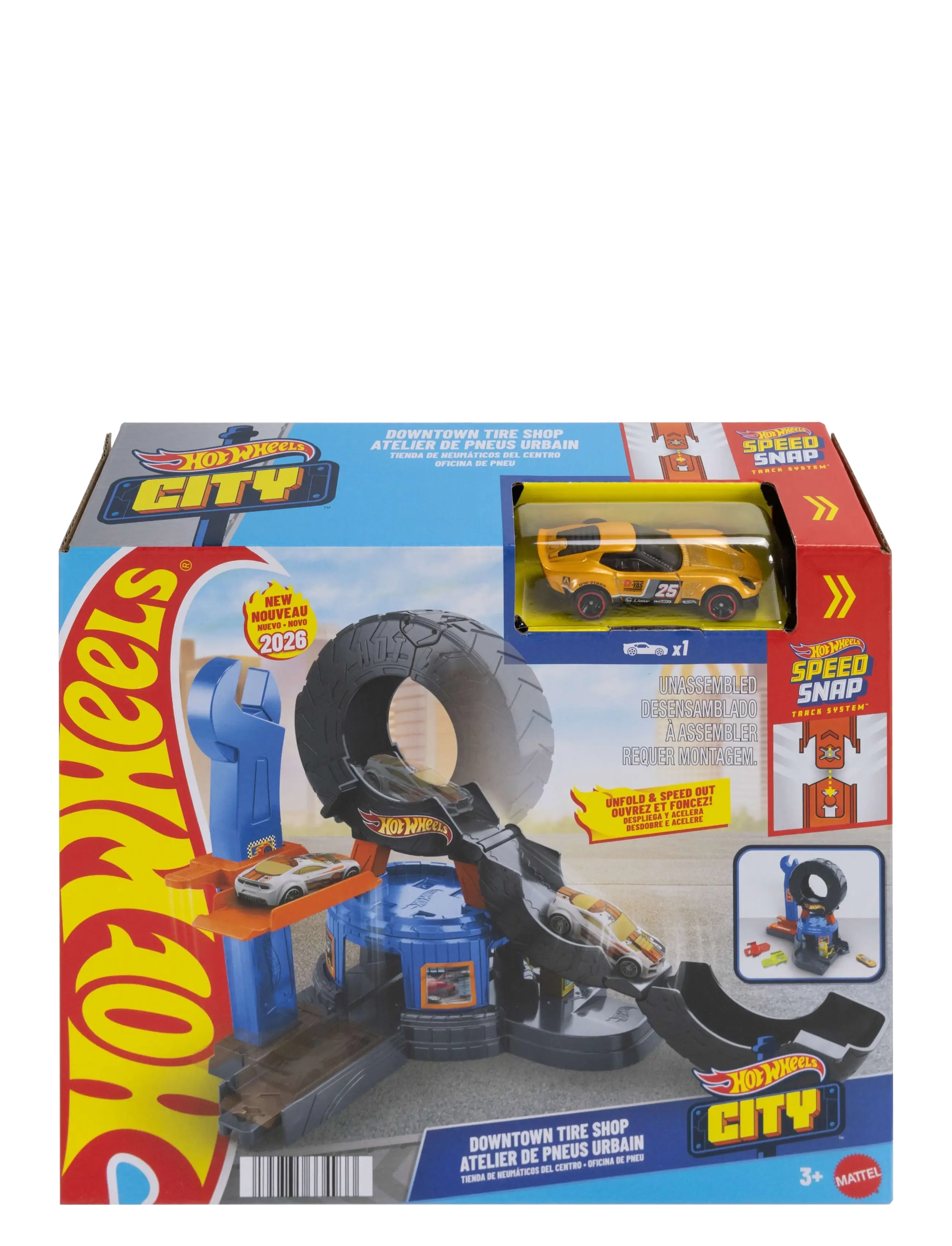 Hot Wheels - City Downtown Tire Shop Playset & 1:64 Scale Toy Car, Speed Snap Track Compatible - rennbahnen - multicolor - 4