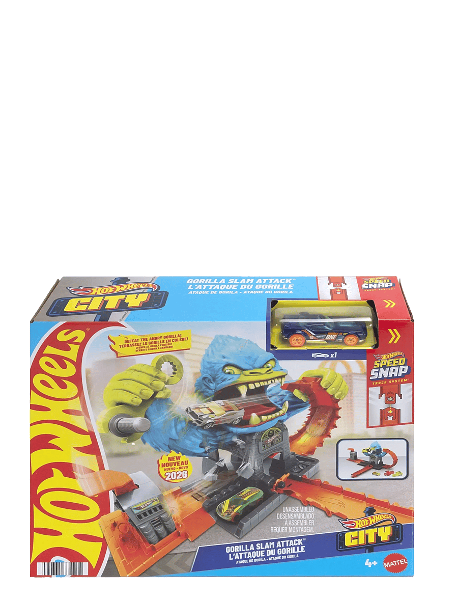 Hot Wheels - City Gorilla Slam Attack Playset & Toy Car, Multiple Ways to Play, Speed Snap Track - sacīkšu trases - multicolor - 4