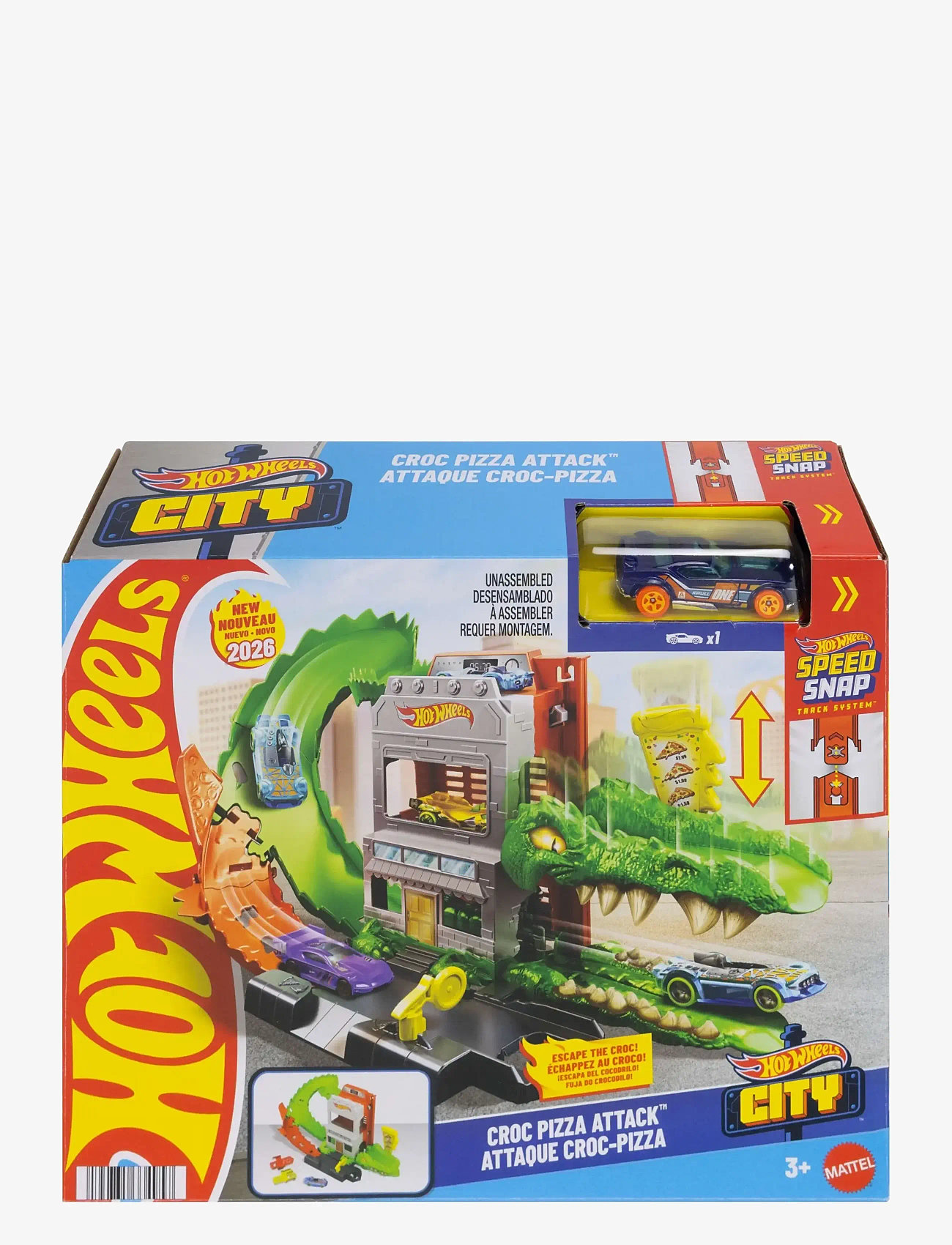 Hot Wheels - City Croc Pizza Attack Playset & 1:64 Scale Toy Car, Speed Snap Track Compatible - racerbaner - multi color - 0