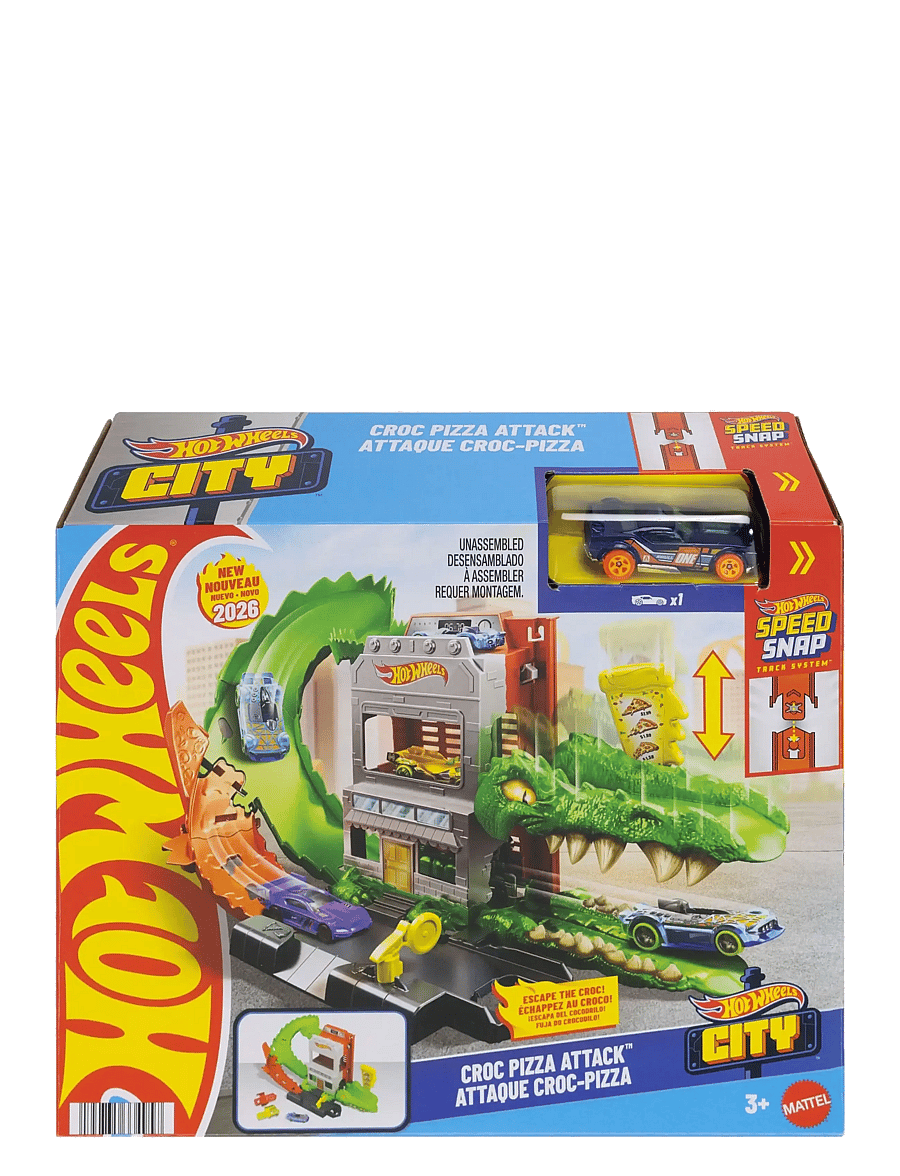 Hot Wheels - City Croc Pizza Attack Playset & 1:64 Scale Toy Car, Speed Snap Track Compatible - sacīkšu trases - multi color - 0