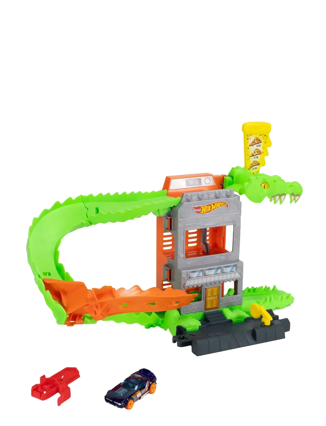 Hot Wheels - City Croc Pizza Attack Playset & 1:64 Scale Toy Car, Speed Snap Track Compatible - race tracks - multi color - 1