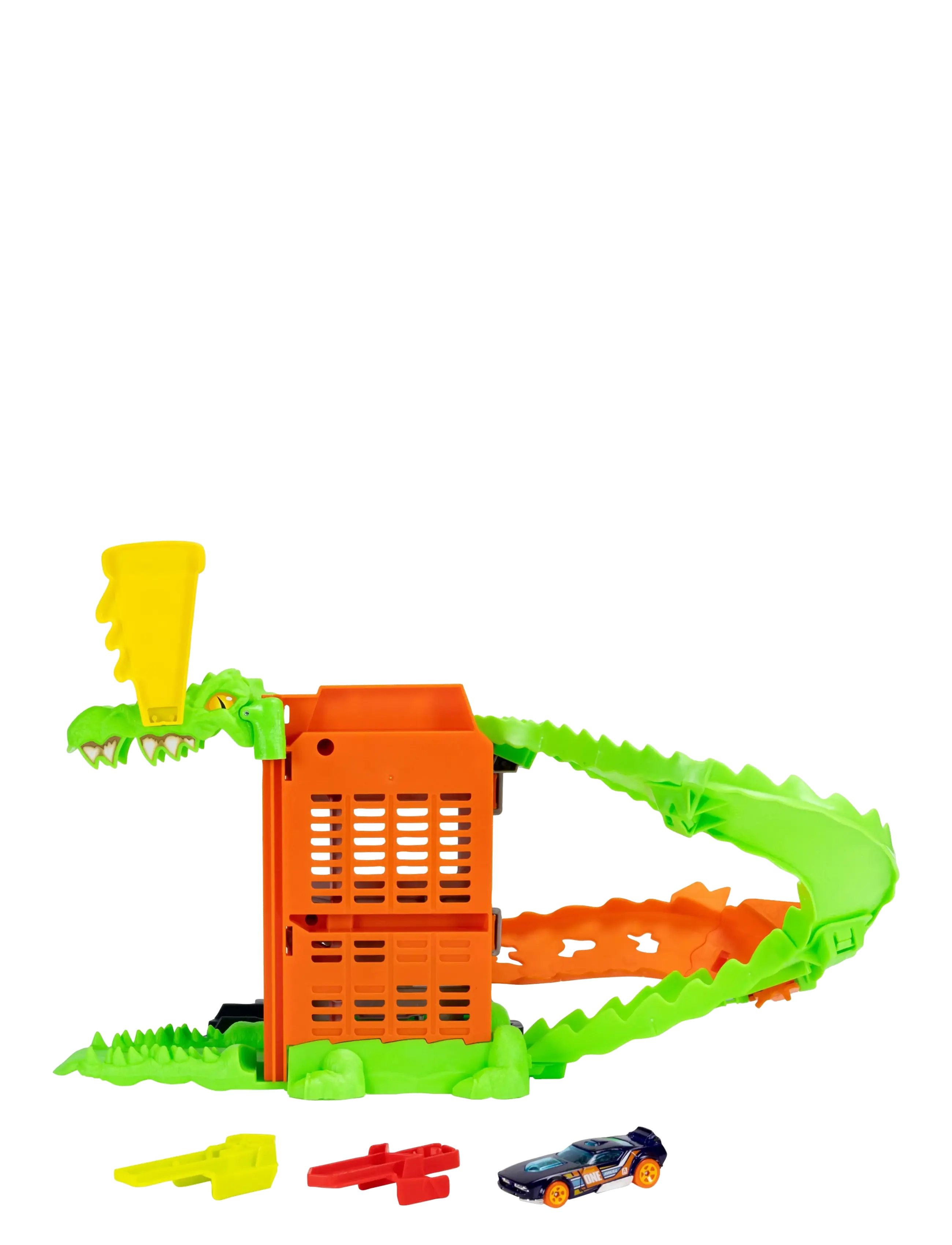 Hot Wheels - City Croc Pizza Attack Playset & 1:64 Scale Toy Car, Speed Snap Track Compatible - lenktynių trasos - multi color - 3