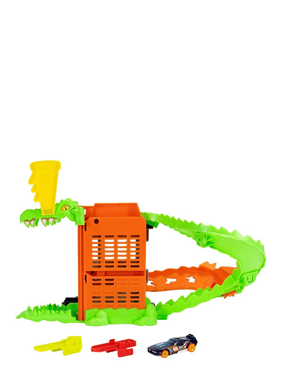 Hot Wheels - City Croc Pizza Attack Playset & 1:64 Scale Toy Car, Speed Snap Track Compatible - lenktynių trasos - multi color - 3