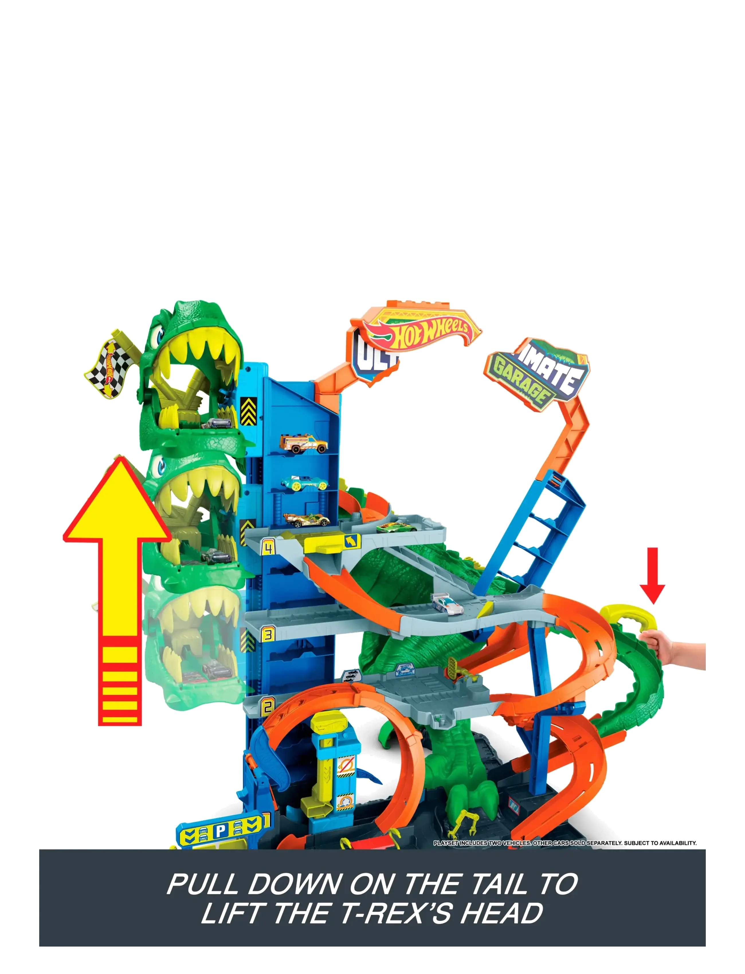 Hot Wheels - City Ultimate T-Rex Garage with 2 Toy Cars & Storage for 50+, Race & Stunt, Dino Nemesis - multicolor - 5