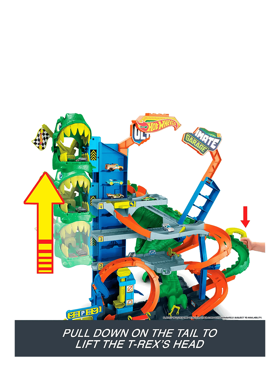 Hot Wheels - City Ultimate T-Rex Garage with 2 Toy Cars & Storage for 50+, Race & Stunt, Dino Nemesis - multicolor - 5