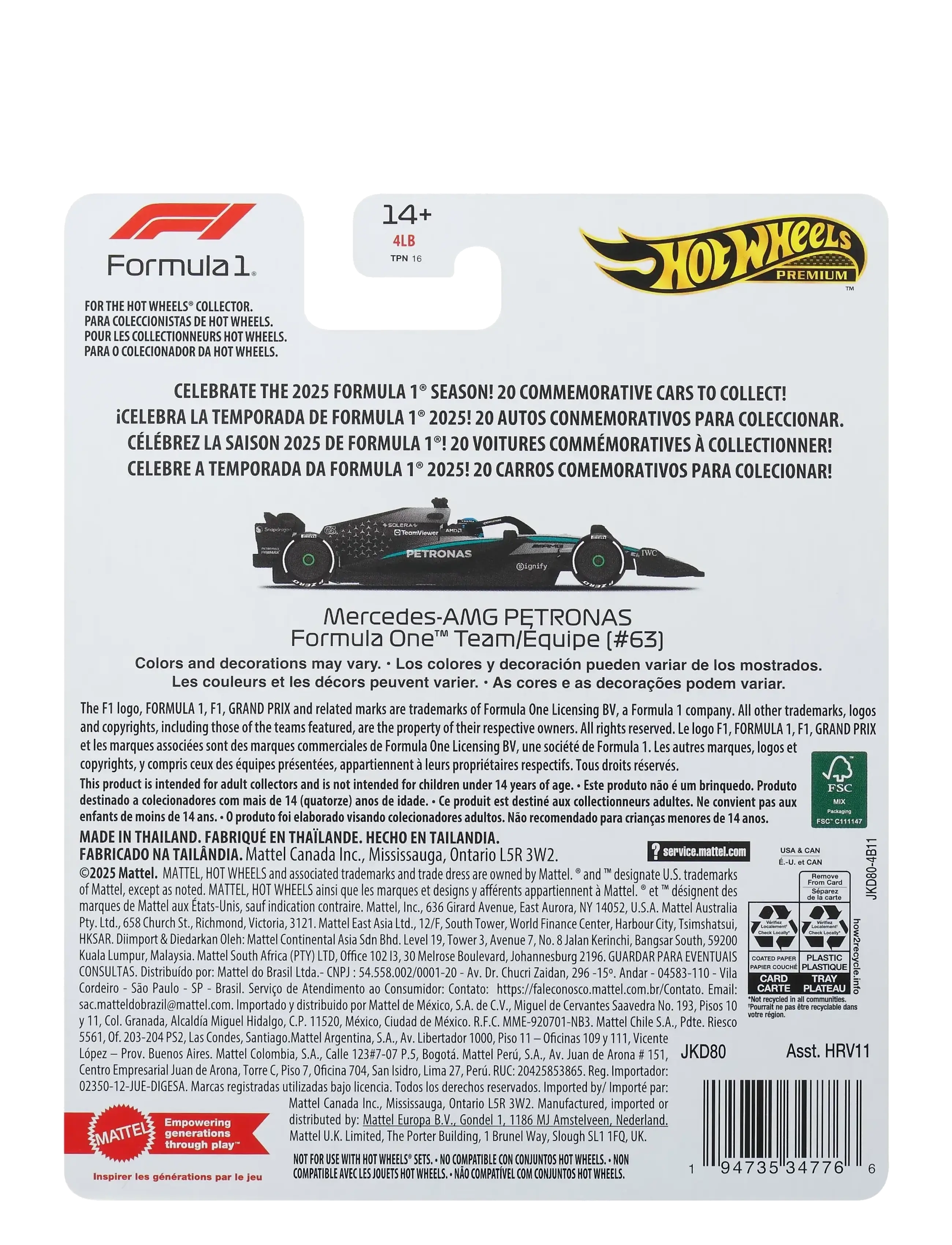 Hot Wheels - Race Team Mercedes-benz - Driver 1 - spielzeugautos - multi color - 5