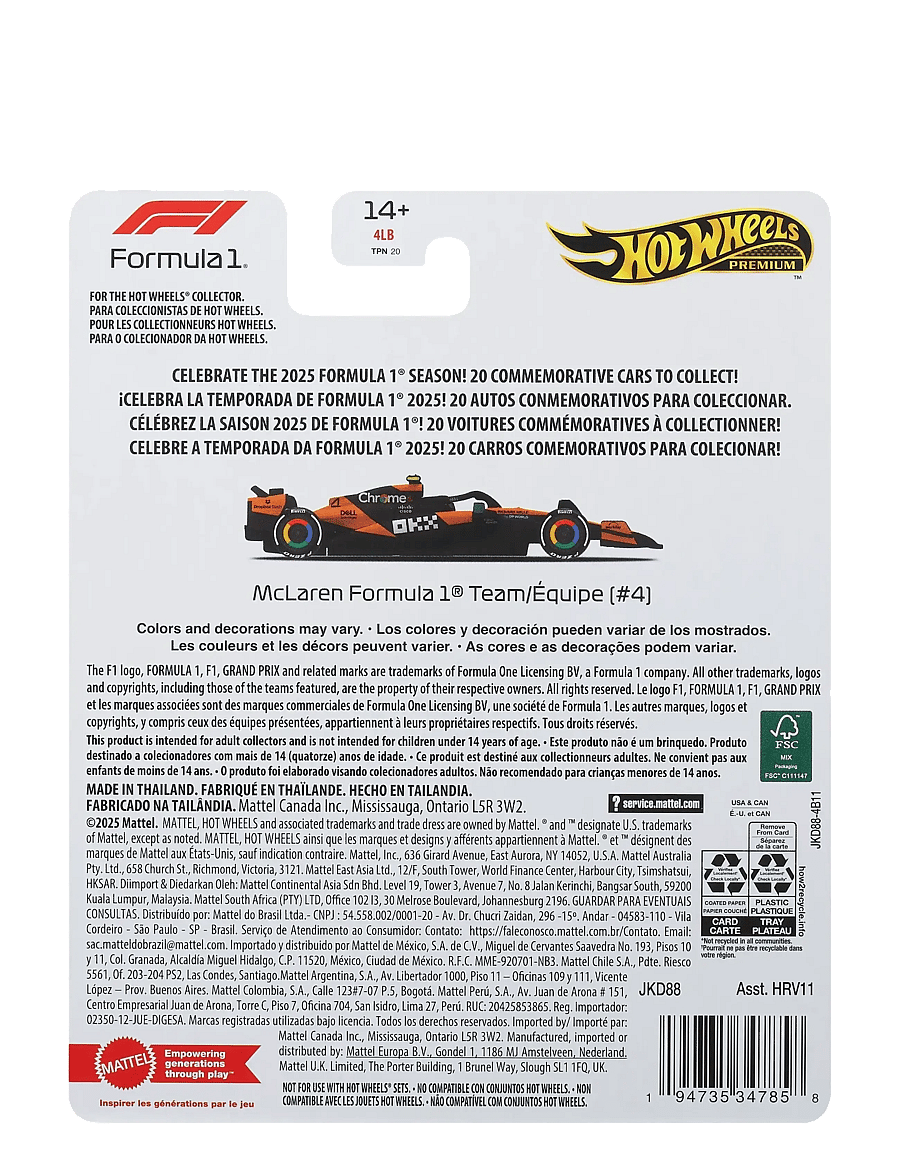 Hot Wheels - 1:64 Scale Premium Die-Cast Formula 1 Collectible Toy Race Car (Styles May Vary) - spielzeugautos - multicolor - 5