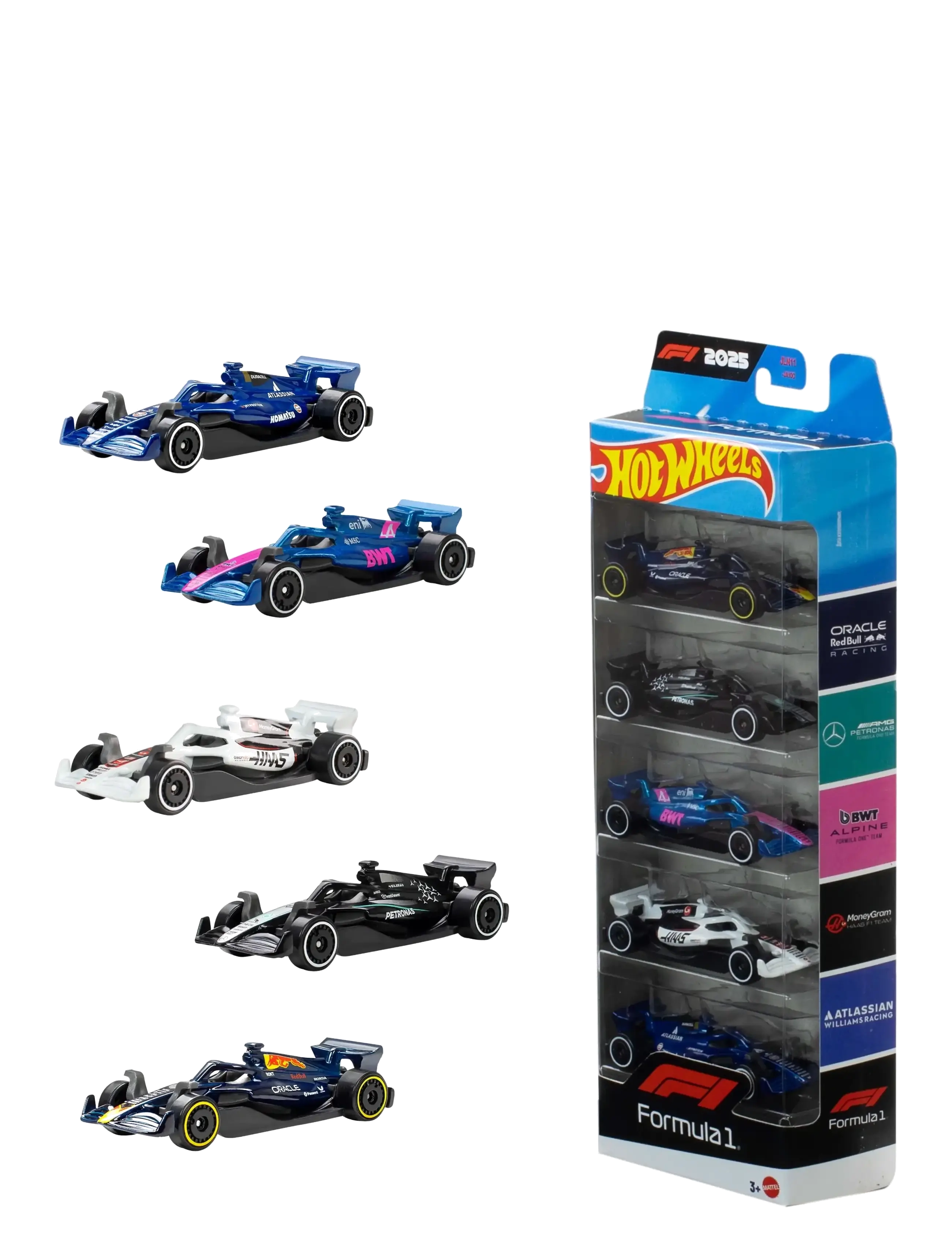 Hot Wheels Formula 1 5-Pack, Set Of 5 Die-Cast Toy F1 Cars In 1:64 Scale, One Size, Multi/patterned, Toy Cars > Other Toy Cars, Børn