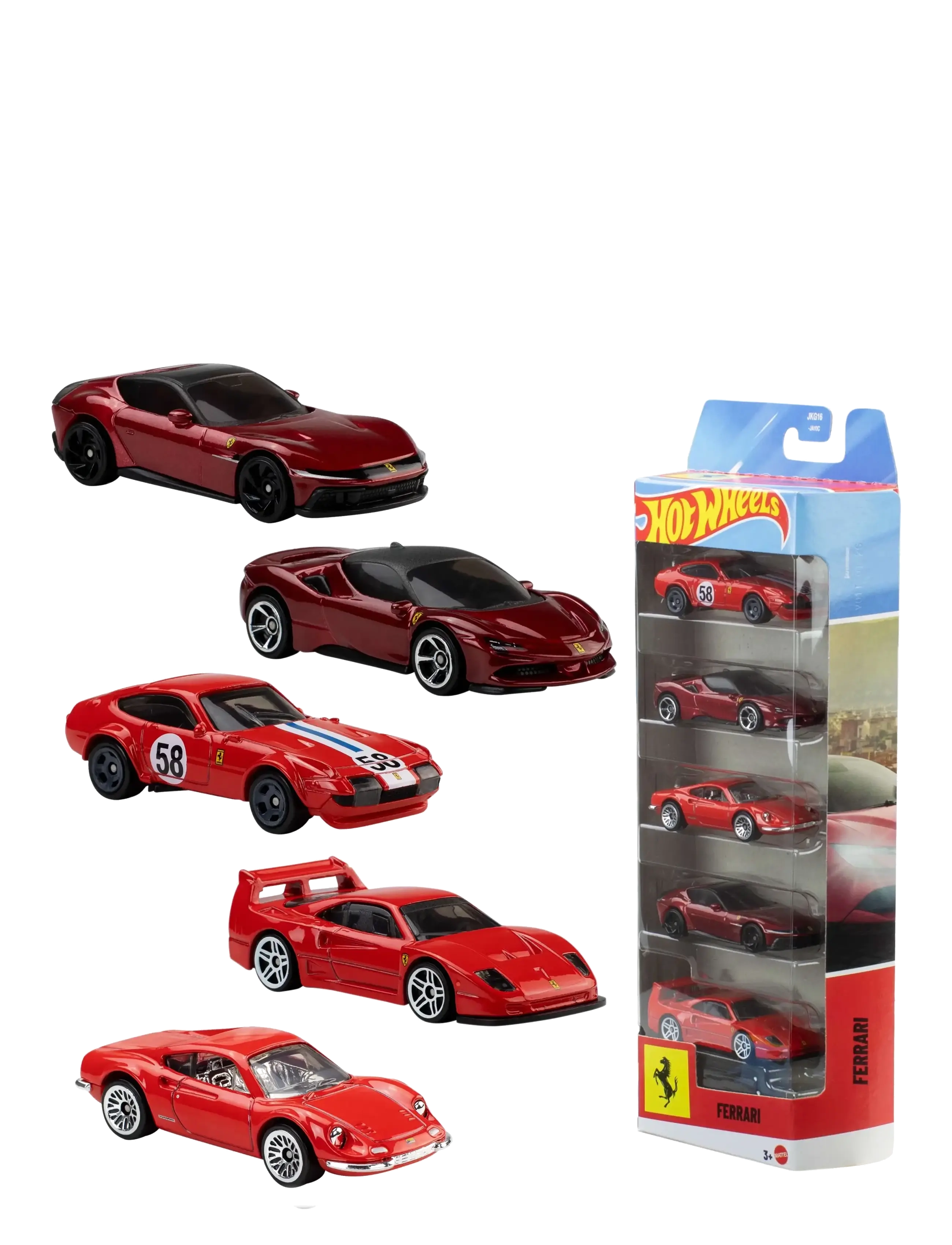 Hot Wheels Ferrari 5-Pack, Set Of 5 Die-Cast Toy Ferrari Automobiles In 1:64 Scale, One Size, Multi/patterned, Toy Cars > Other Toy Cars, Børn