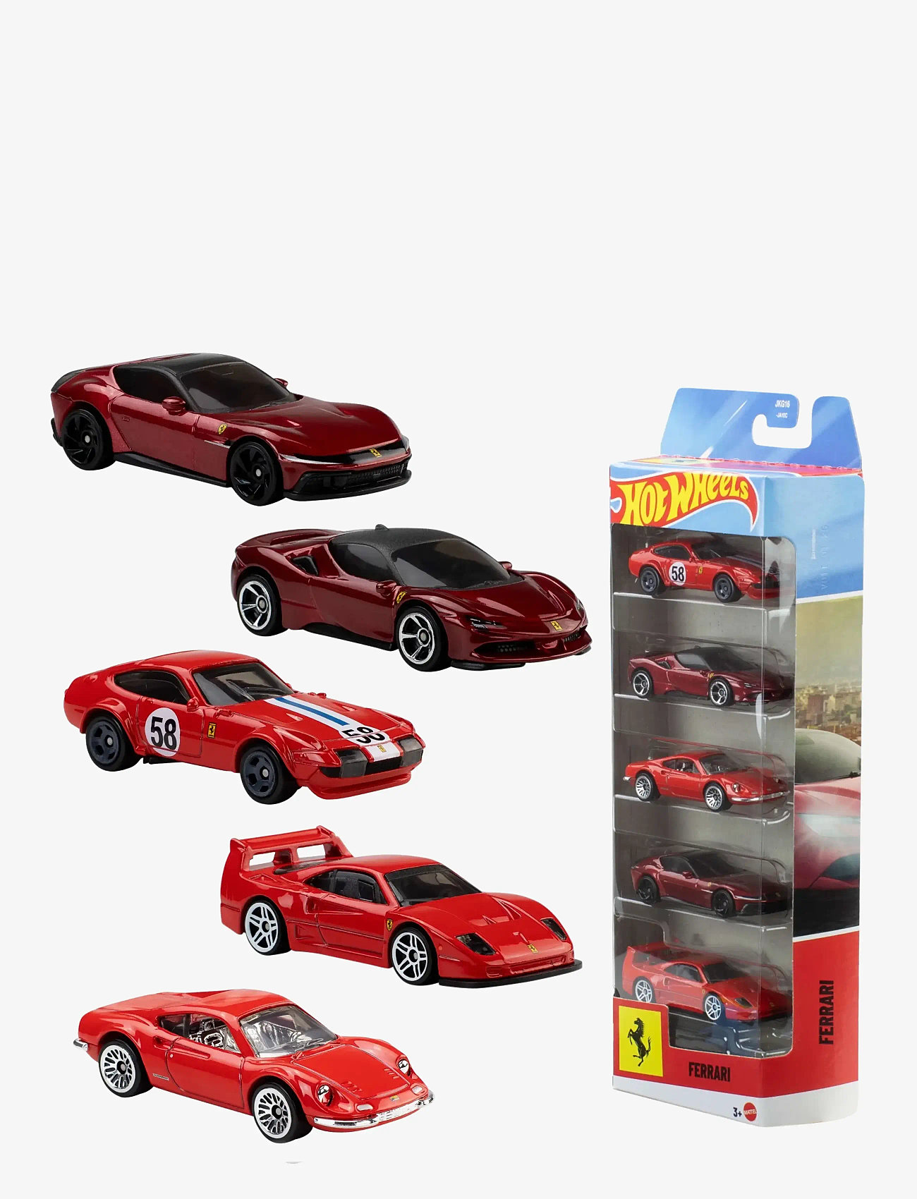 Hot Wheels - Ferrari 5-Pack, Set of 5 Die-Cast Toy Ferrari Automobiles in 1:64 Scale - mänguautod - multicolor - 0