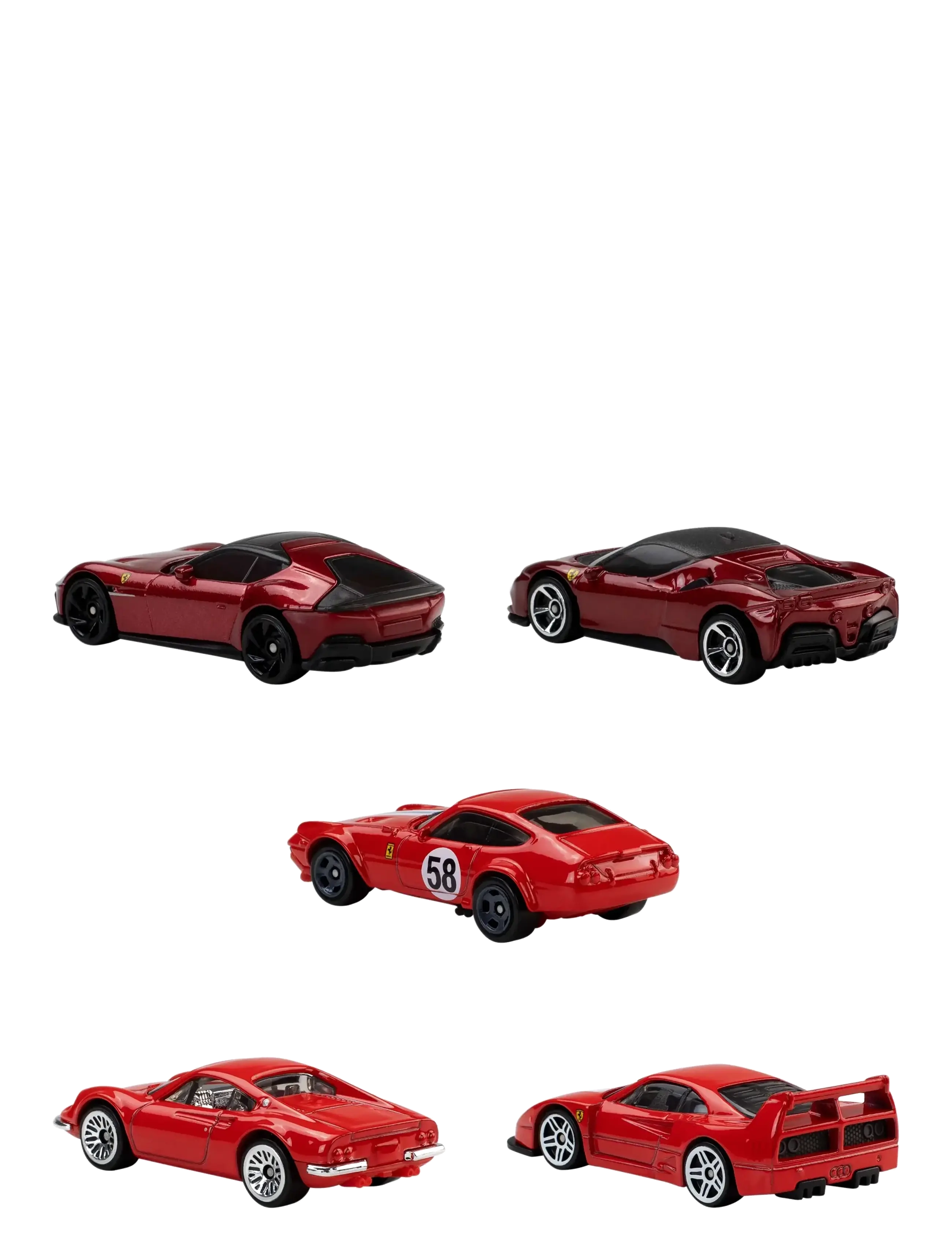 Hot Wheels - Ferrari 5-Pack, Set of 5 Die-Cast Toy Ferrari Automobiles in 1:64 Scale - legetøjsbiler - multicolor - 1