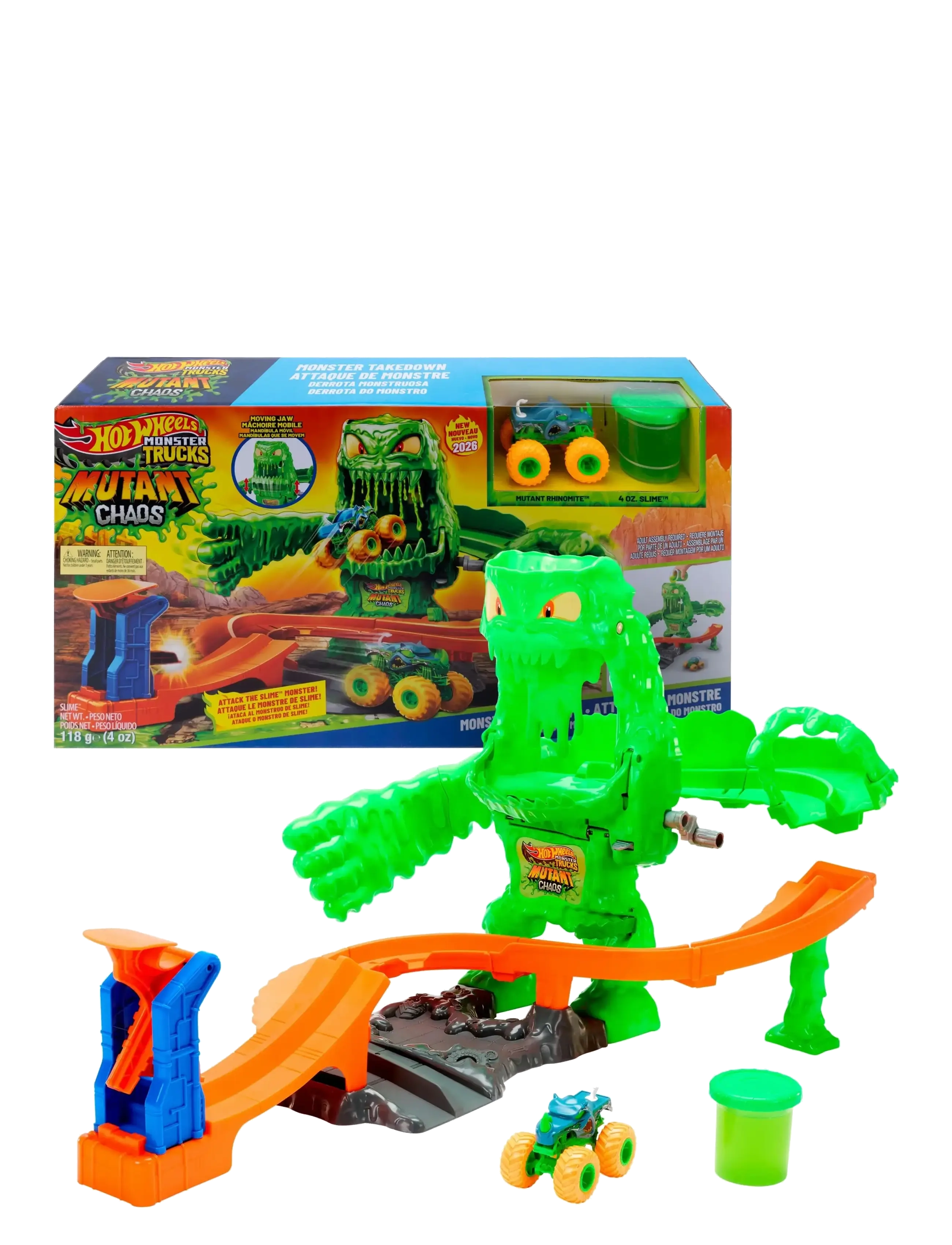 Hot Wheels Monster Trucks Mutant Monster Takedown Playset with Rhinomite Toy Truck & Slime - Spielzeug 3-5 Jahre - MULTICOLOR / multi