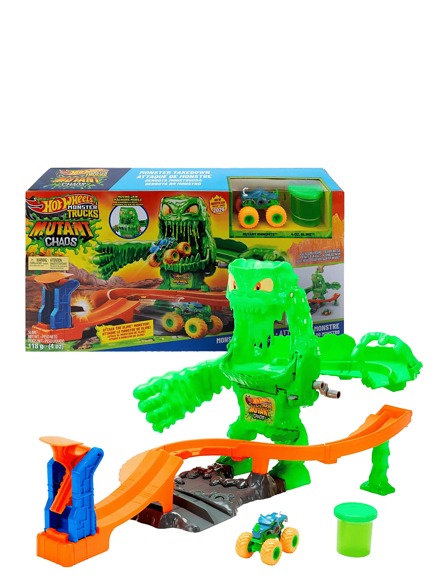 Hot Wheels - Monster Trucks Mutant Monster Takedown Playset with Rhinomite Toy Truck & Slime - multicolor - 1