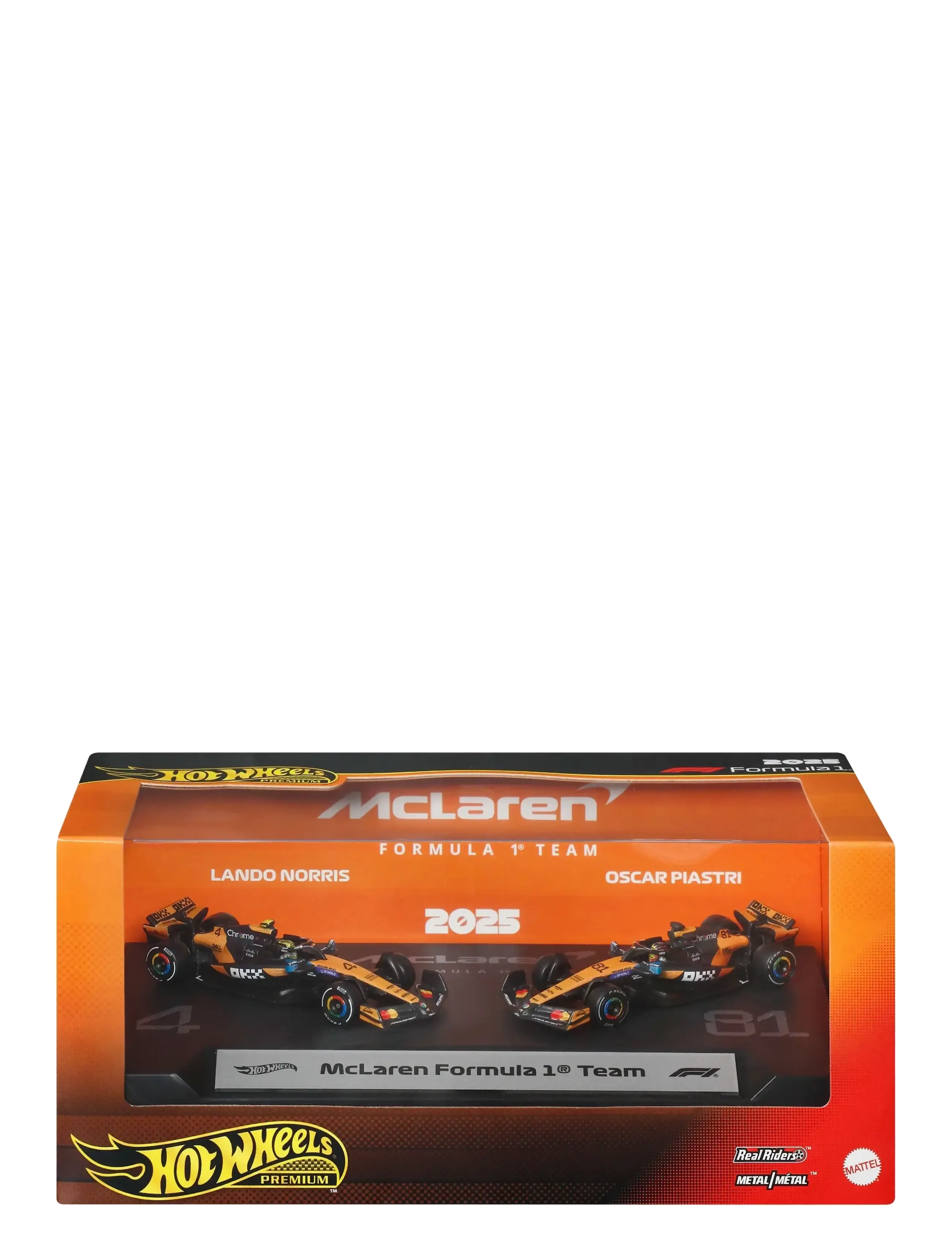Hot Wheels Premium Formula 1 2-Pack of 1:64 Scale Cars, McLaren Formula 1 Team of Piastri & Norris - Populära leksaker - MULTICOLOR / multi