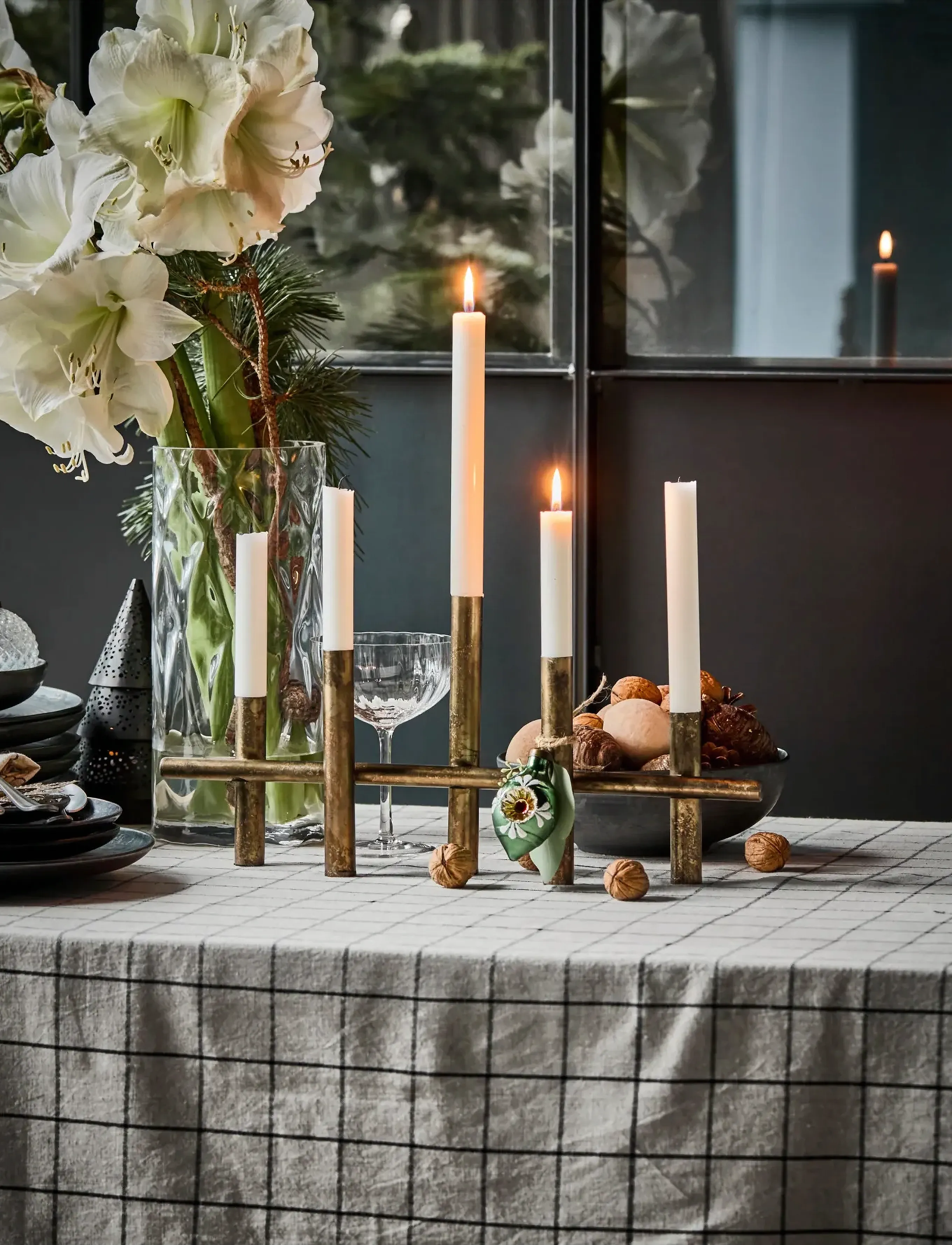 house doctor Lysestage, Hdmaxi45, Antik Messingfinish, 45X6X20 cm, Christmas Decoration, Gold - Advents Candles, Homeware