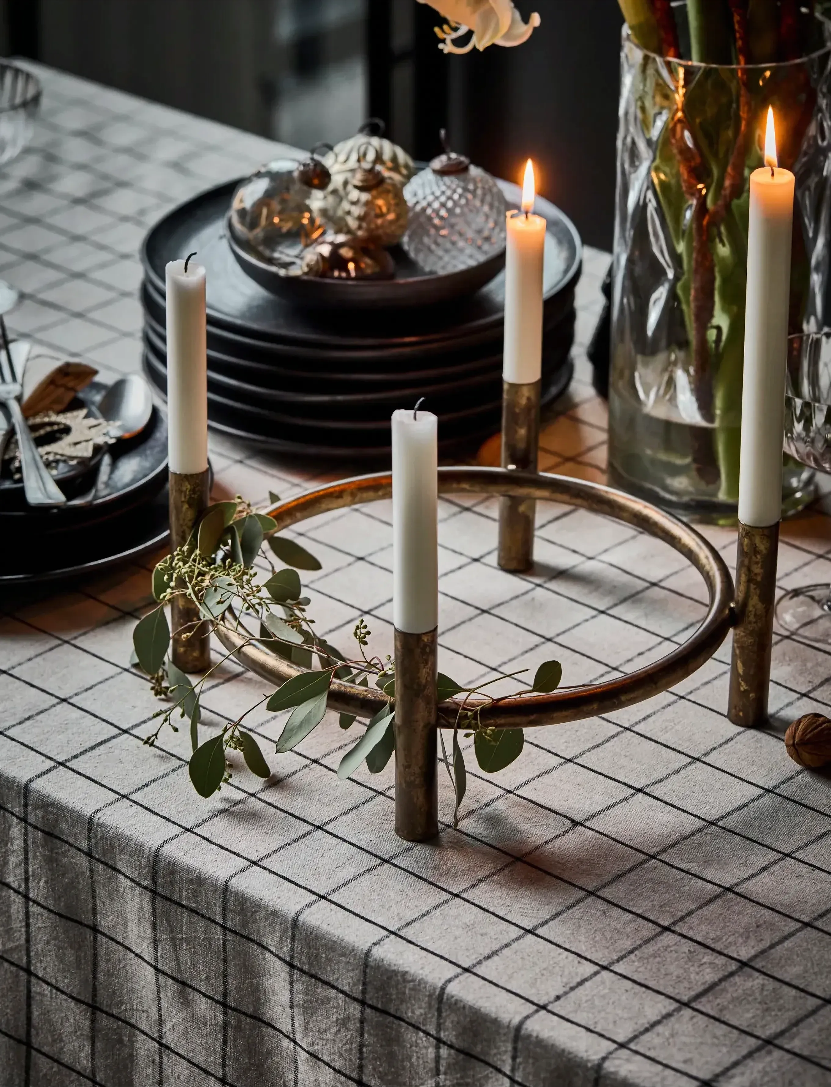 house doctor Lysestage, Hdmaxi, Advent, Antik Messingfinish, 30X30X12 cm, Christmas Decoration, Braun - Advents Candles, Homeware