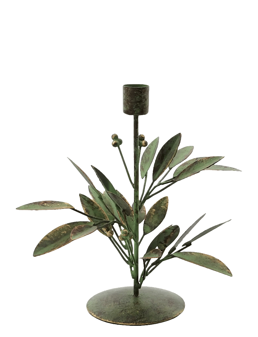 house doctor - Candle stand, HDLeaves, Antique gre - teeküünlahoidjad - antique green - 1