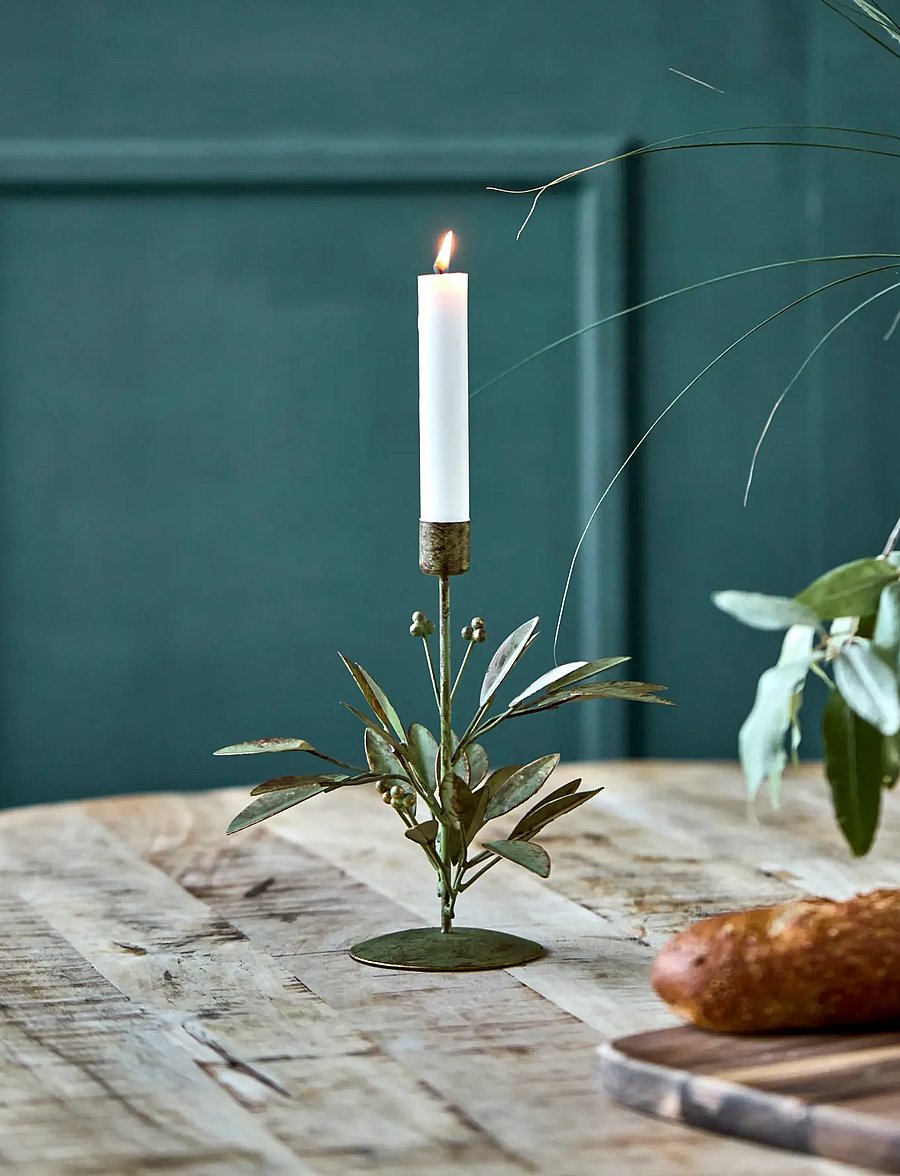 house doctor - Candle stand, HDLeaves, Antique gre - teeküünlahoidjad - antique green - 0