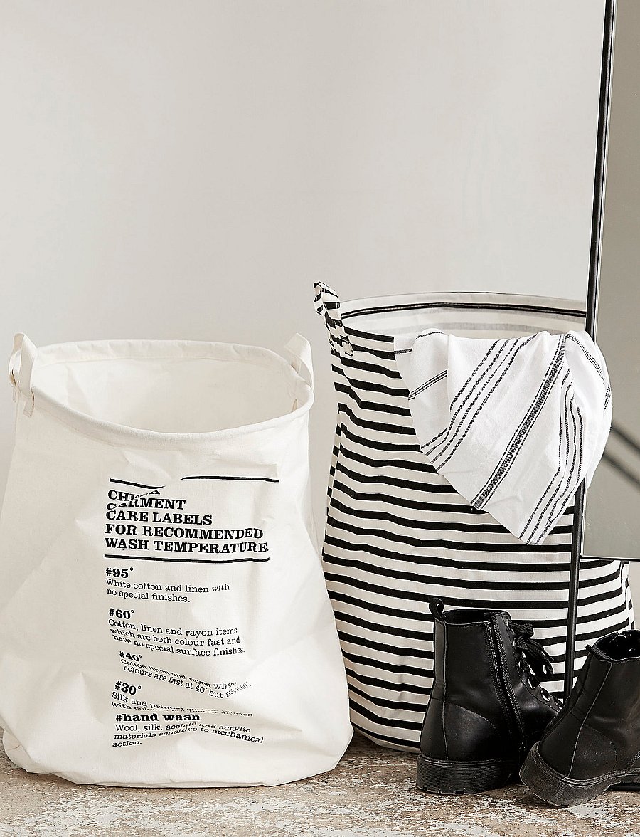 house doctor - Laundry bag, HDStripes, Black - wäschekörbe - black - 0