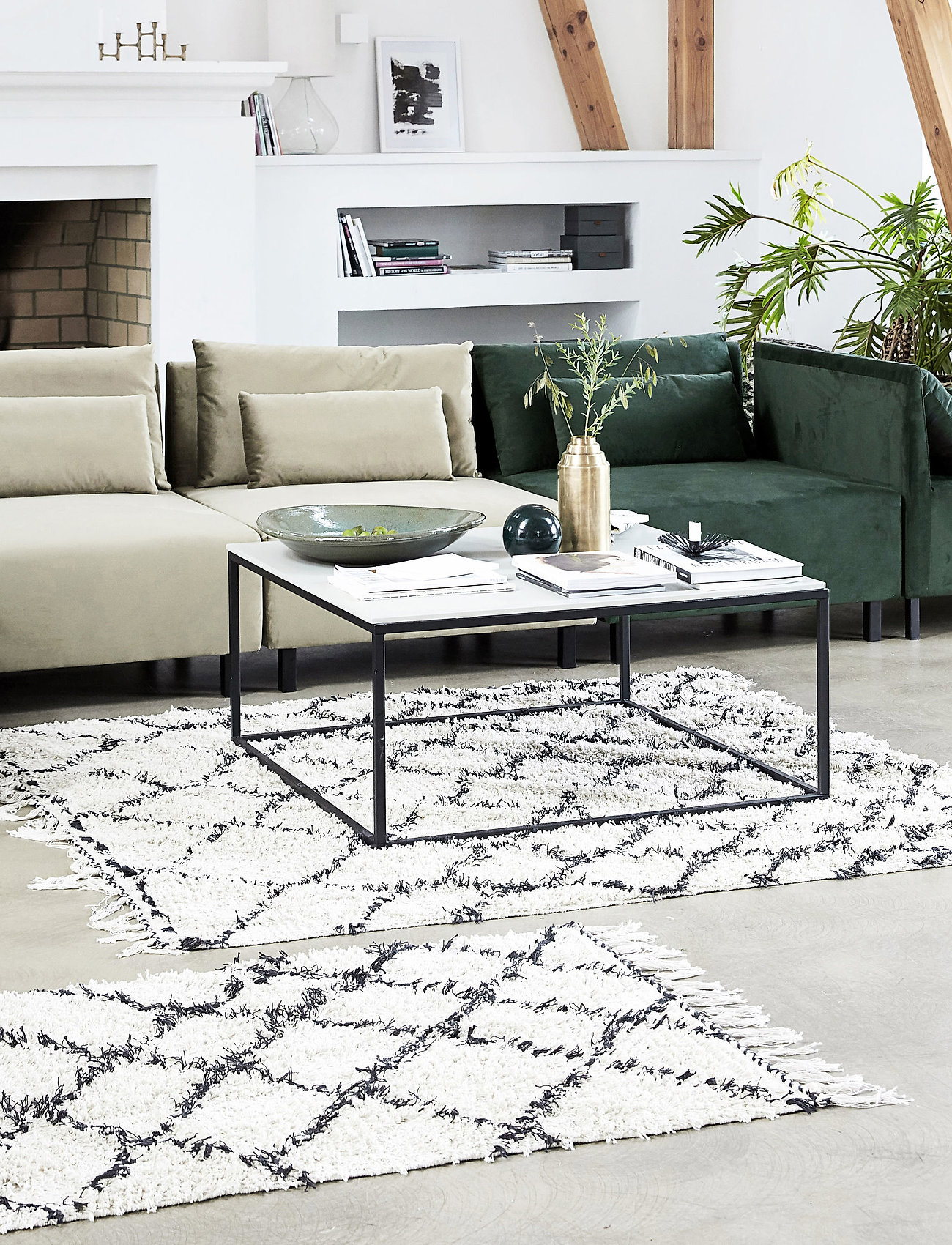 house doctor - Zena Rug - puuvillamatot & räsymatot - white/black - 2