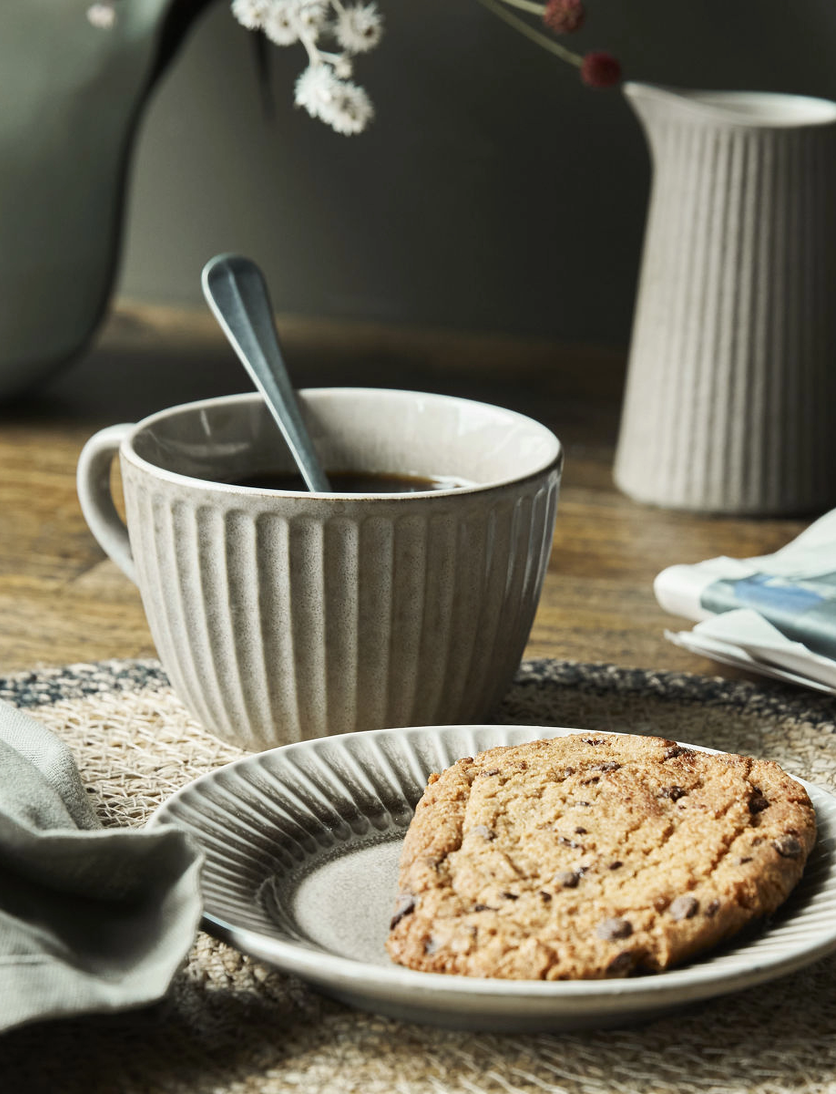 house doctor Cake Plate, Hdpleat, Grey, Brown, 16X16X2 cm, Serving Dishes, Grau - Platters, Homeware