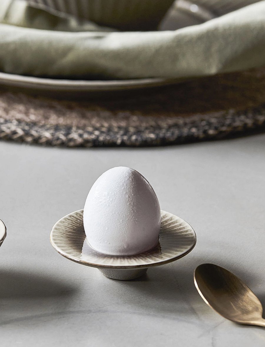 house doctor - Egg cup, HDPleat, Grey, Brown - eierbecher - grey/brown - 0