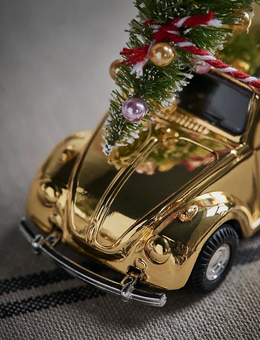 house doctor - Decoration, HDMini Xmas car, Golden - gyllen - 0