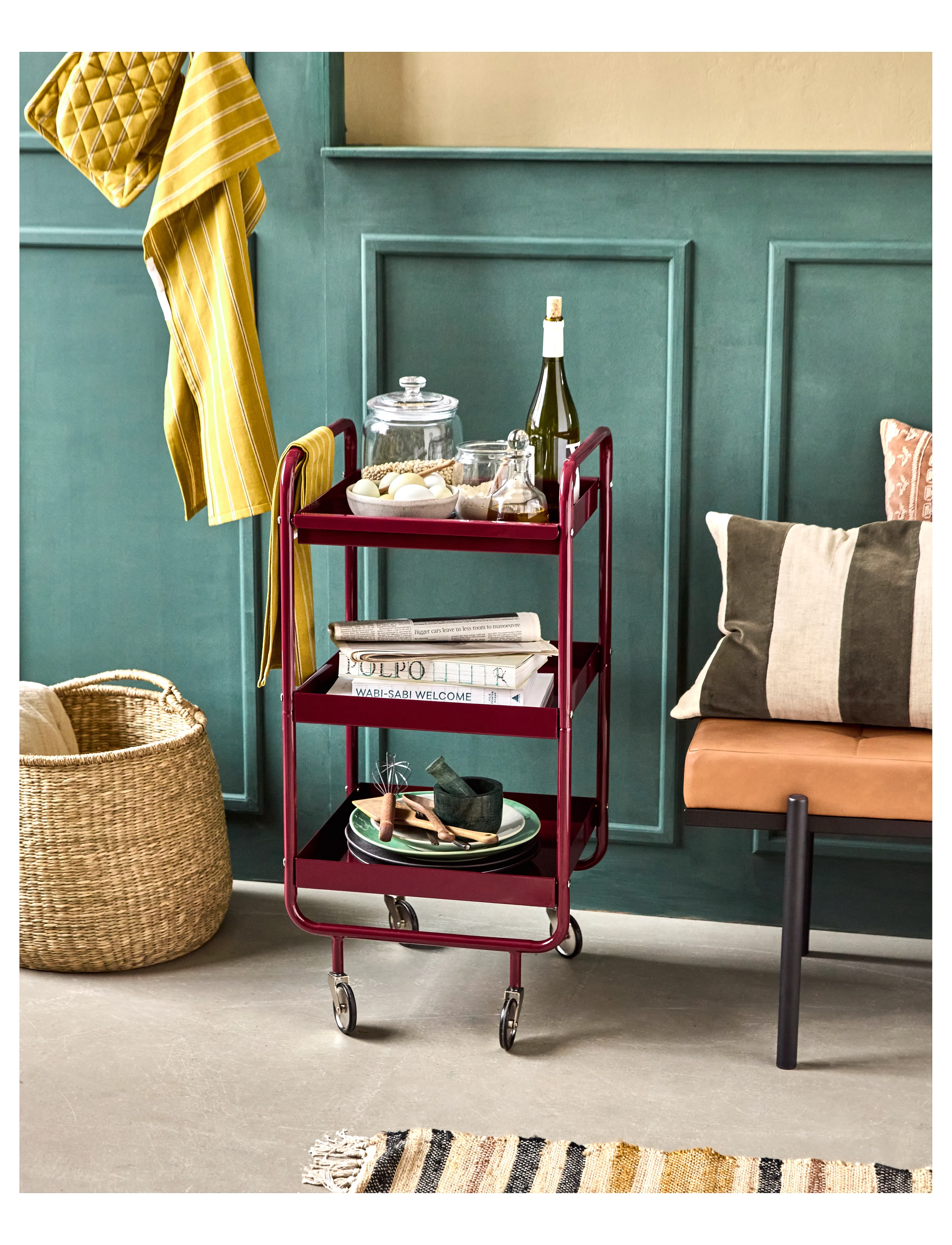 house doctor - Trolley, HDRoll, Burgundy - tischwagen - burgundy - 2