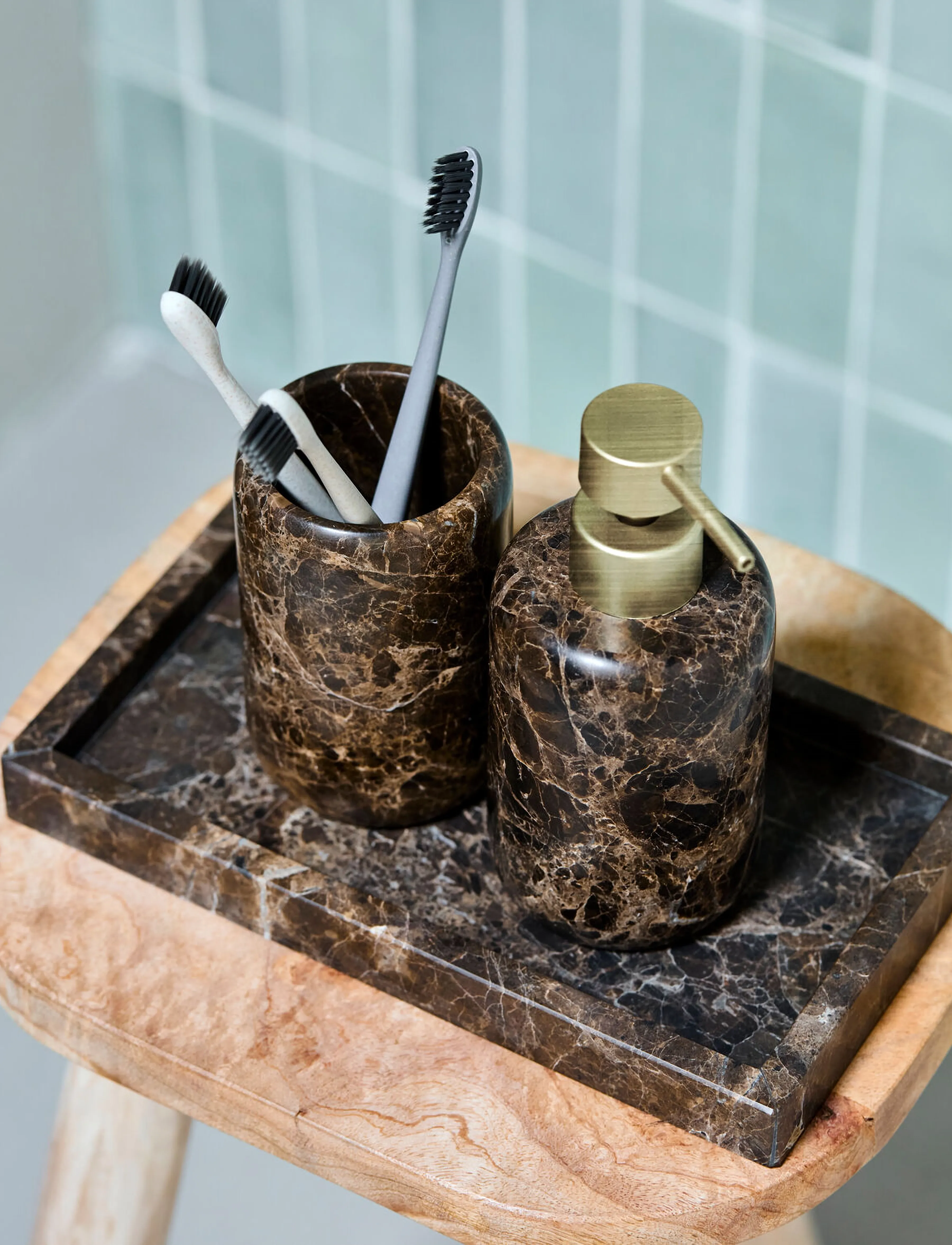 house doctor Tumbler, Hdable, Brown, H:11.5 cm.XL:7.5 cm, Bathroom Interior, Braun - Toothbrush Holder, Homeware