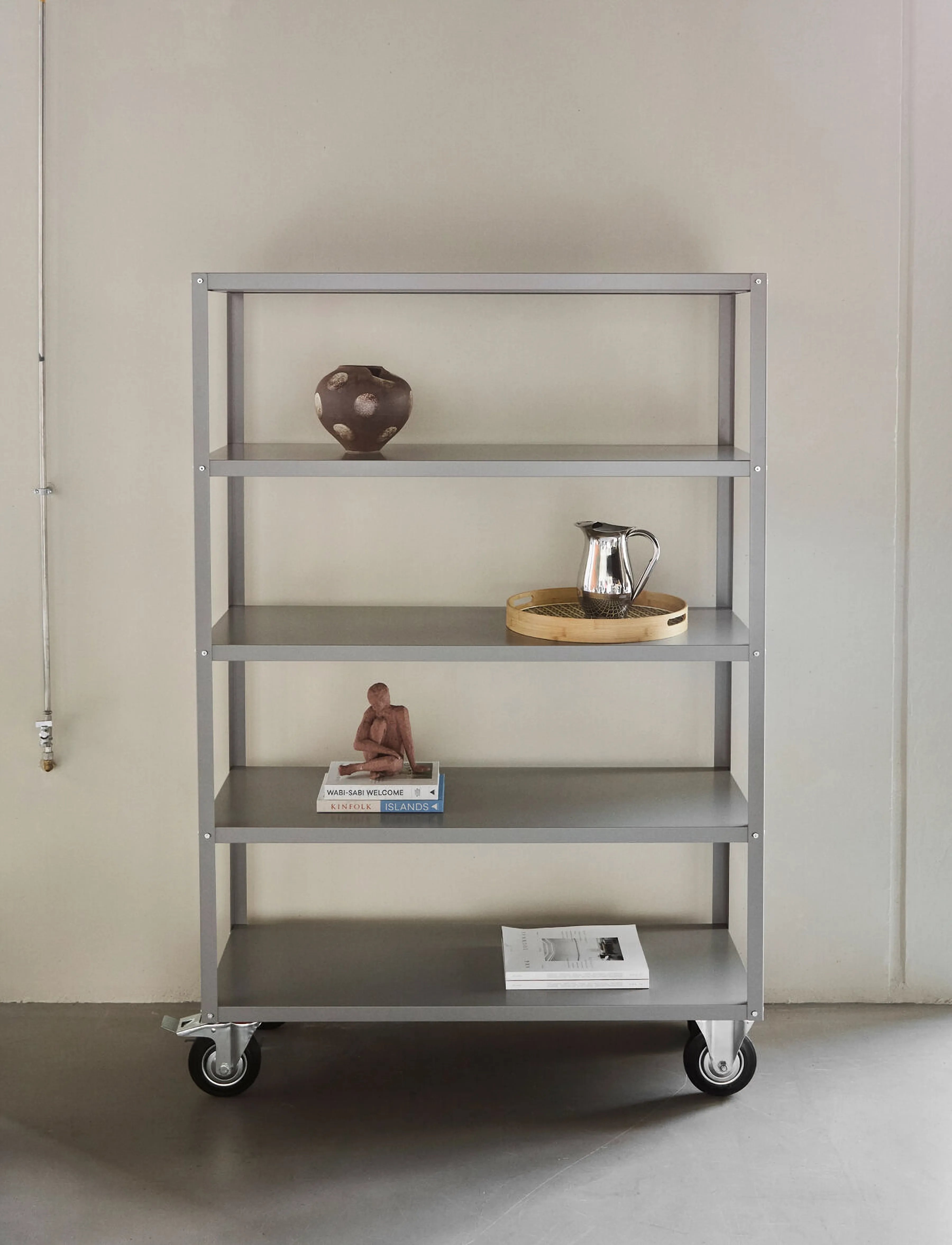 house doctor Shelving Unit W. 4 Wheels, Hdtrolle, L:120 cm.W:45 cm.H:180 cm, Grey, Møbler > Hylder, Unisex
