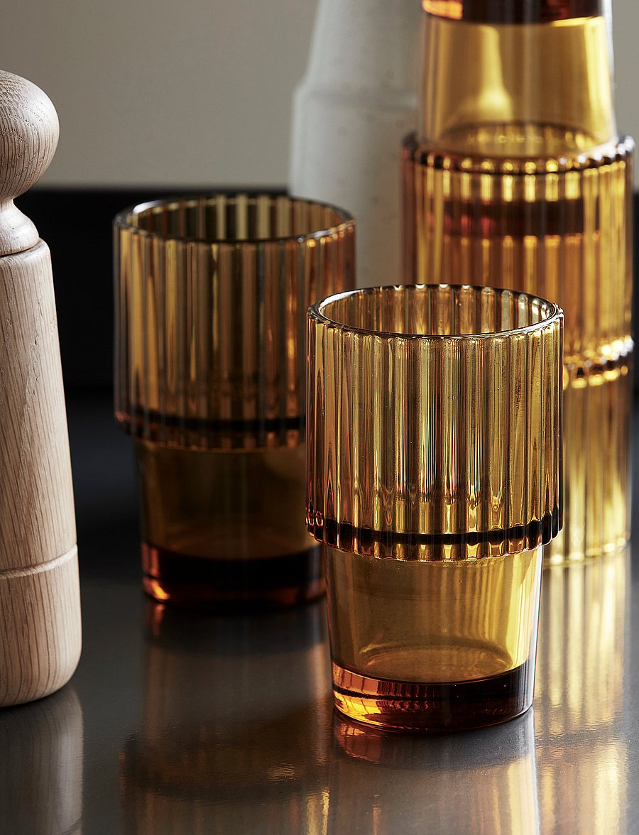 house doctor - Glass, Rills, Amber, Brown - trinkgläser - brown - 0
