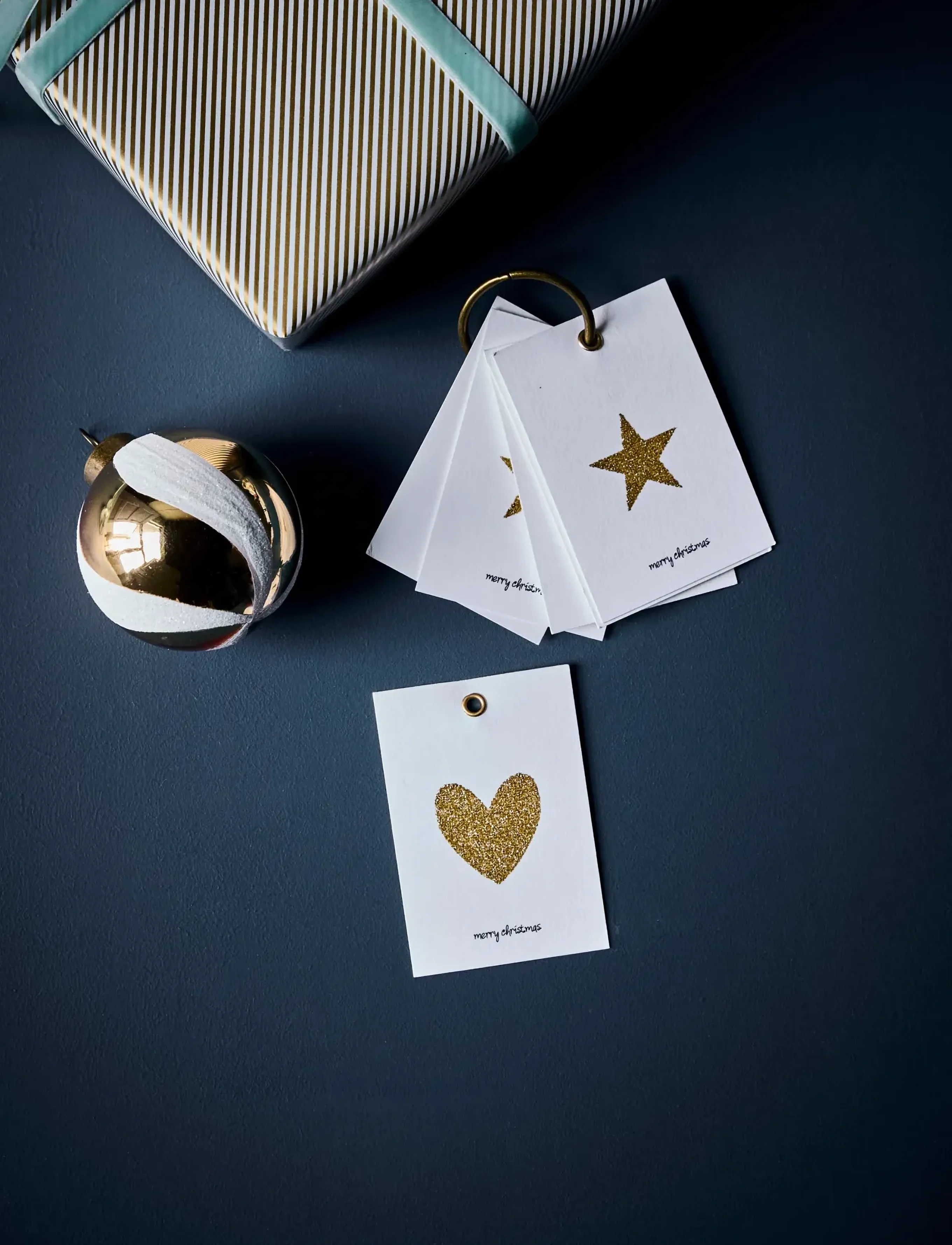house doctor - Gift tag, HDGlitr, White, Golden - postkarten - white - 0