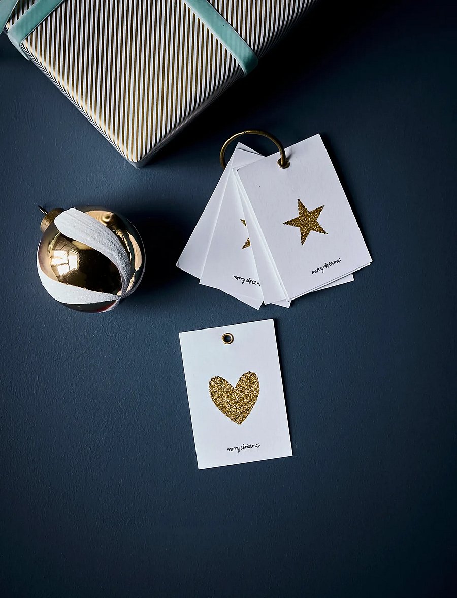 house doctor - Gift tag, HDGlitr, White, Golden - postkarten - white - 0