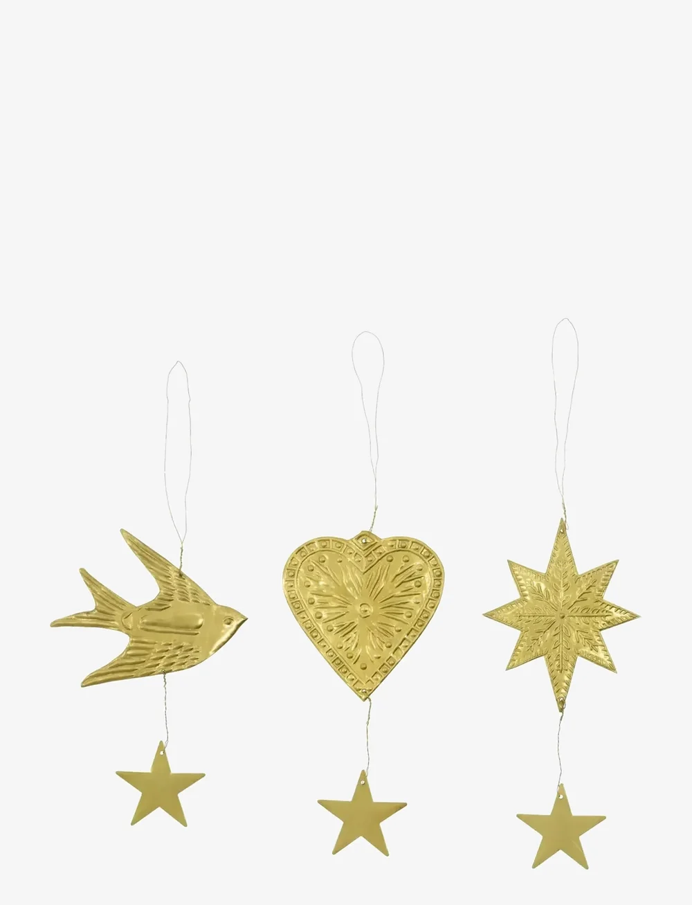 house doctor - Ornaments, HDBird, Star, Heart, Antique brass finish - joulupallot - antik mÄssingsfÄrg - 0