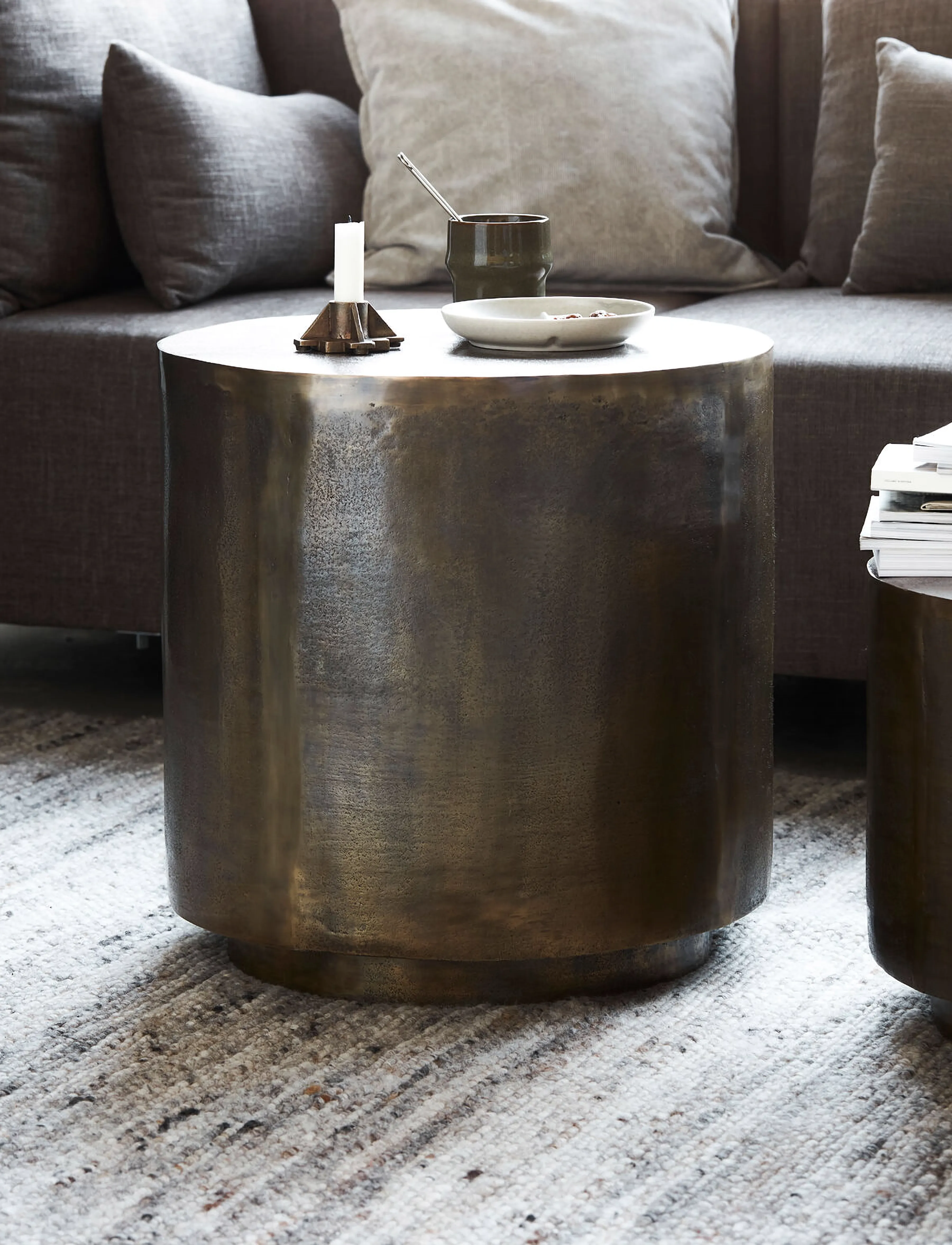 house doctor Side Table, Hdrota, Antique Brass, 50X50X50, Tables, Braun - Coffee Homeware