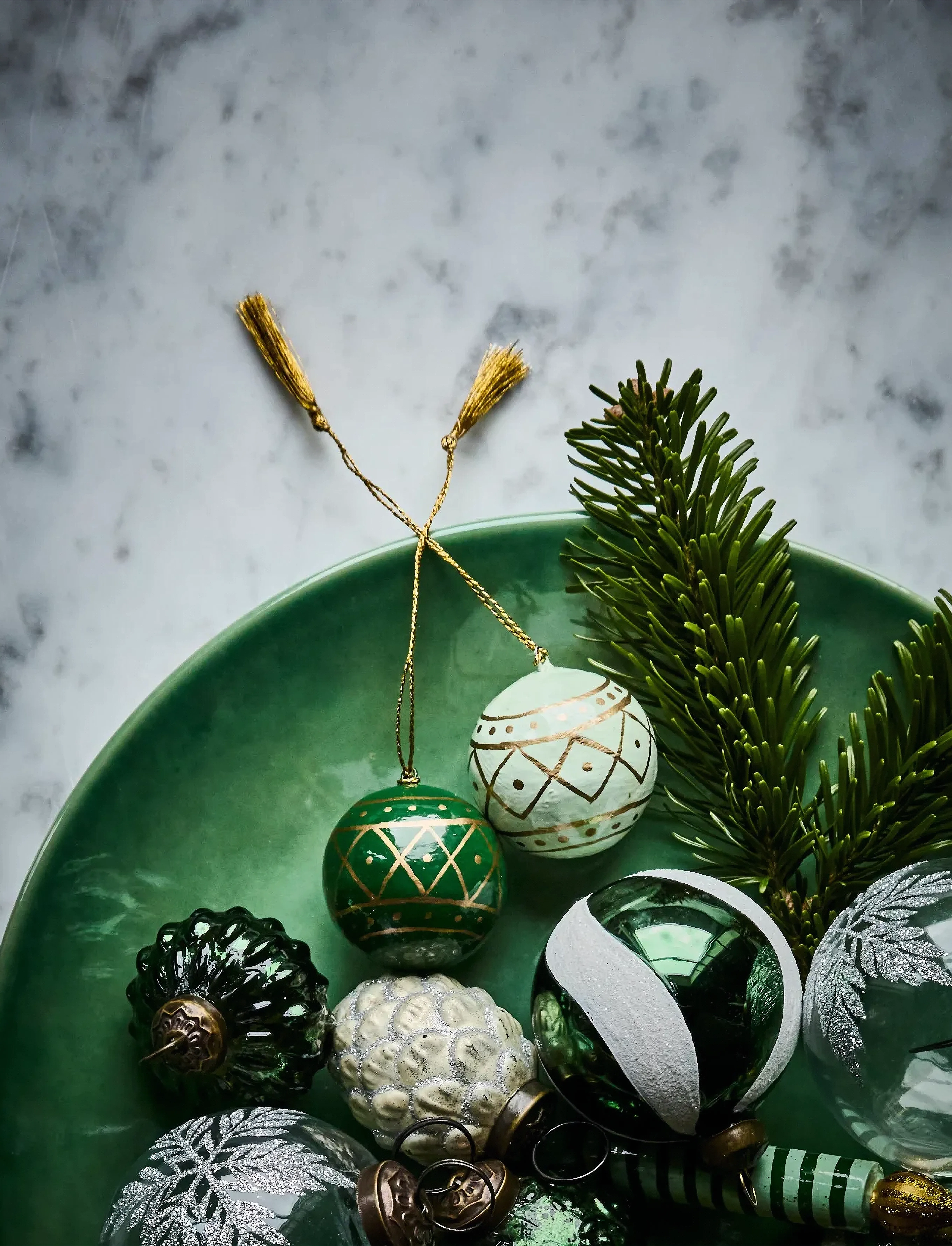 house doctor Julepynt, Hdmach, Mørkegrøn;Mintgrøn, 4X4X1 cm, Christmas Decoration, Mehrfarbig/gemustert - Baubles & Tree Accessories, Homeware