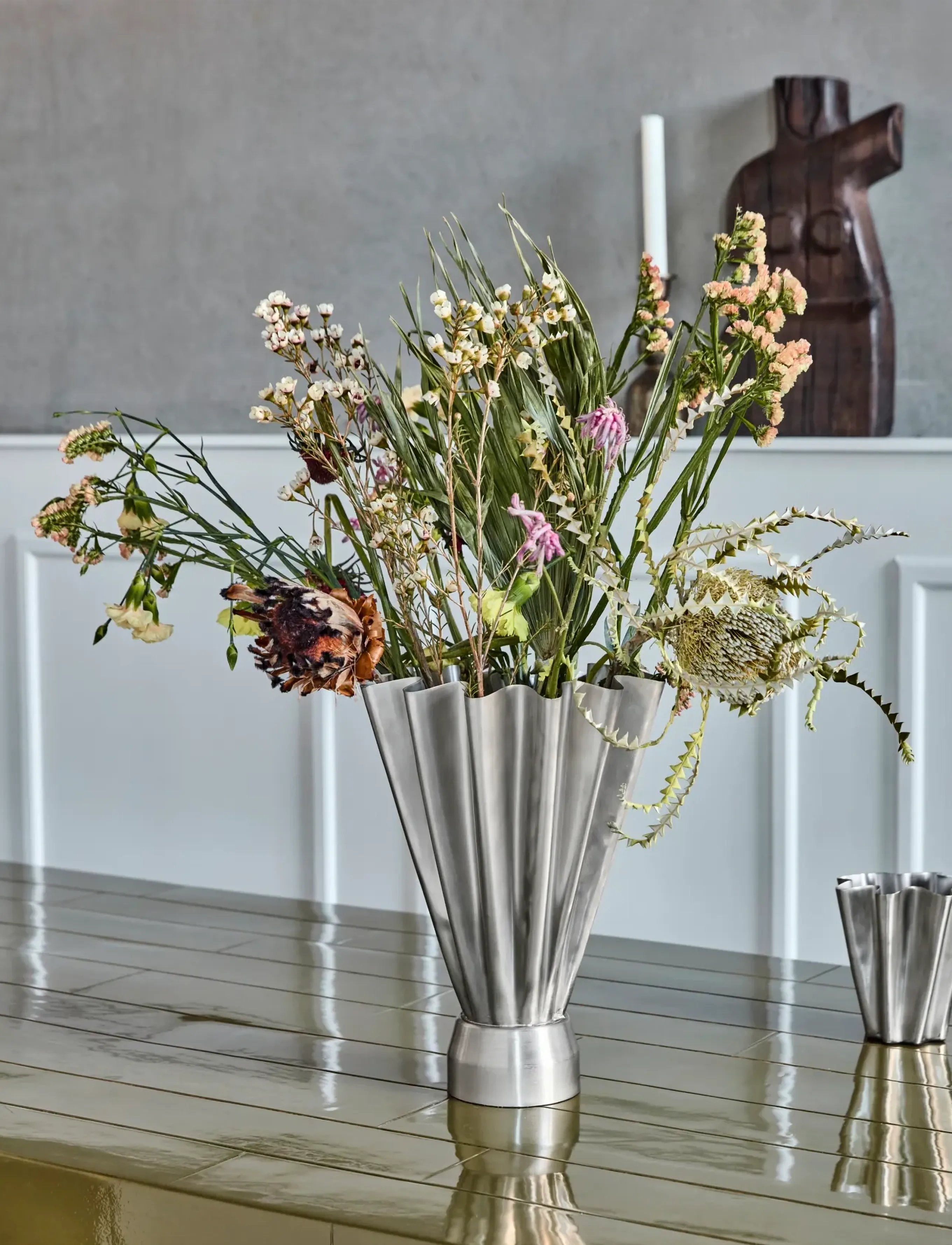 house doctor - Vase, HDFlood, Børstet sølvfinish - køb efter pris - silver - 0