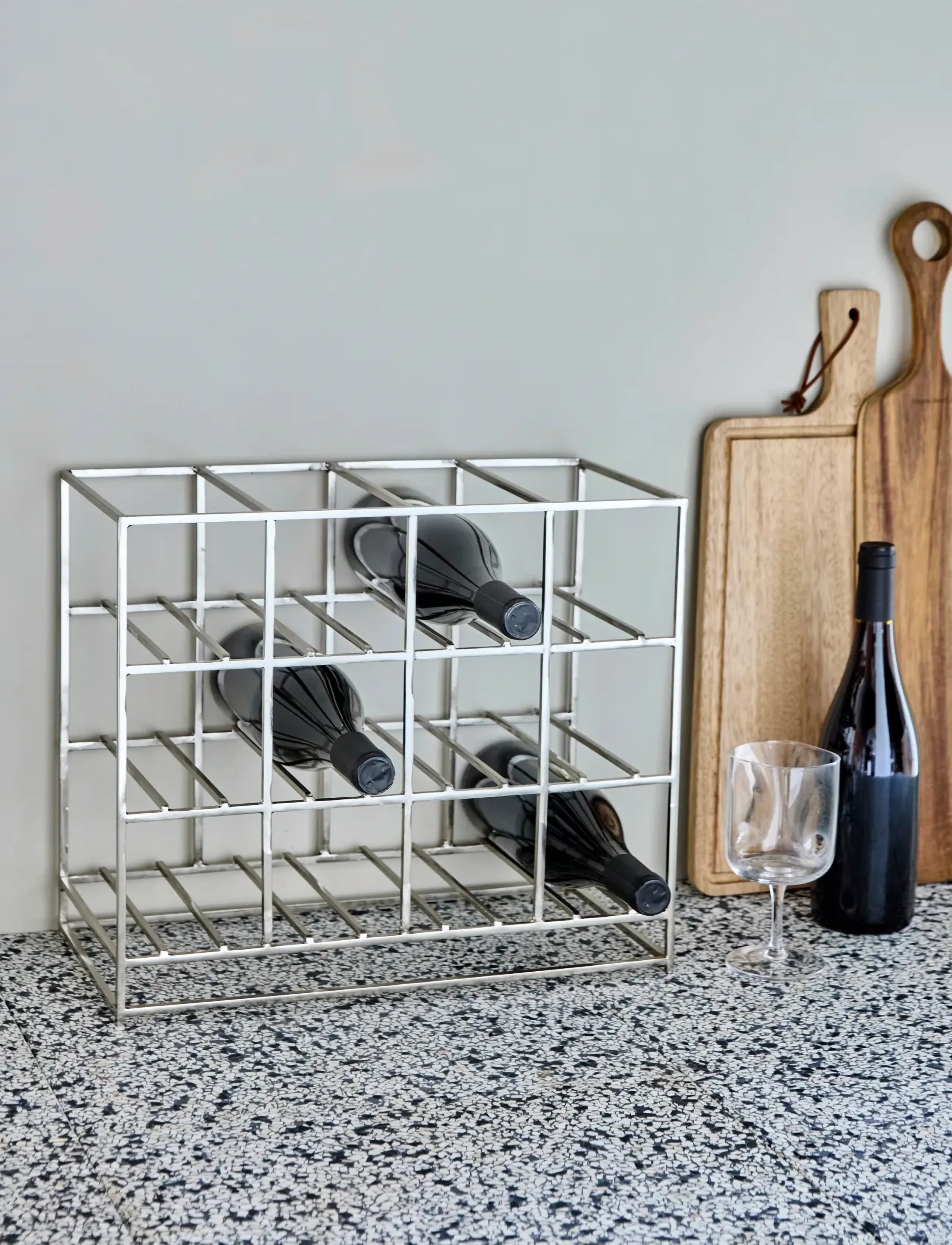 house doctor Wine Rack, Hd12, Silver Finish, 20X 41X 35 cm, Kitchen Storage, Silber - Boxes & Containers, Homeware