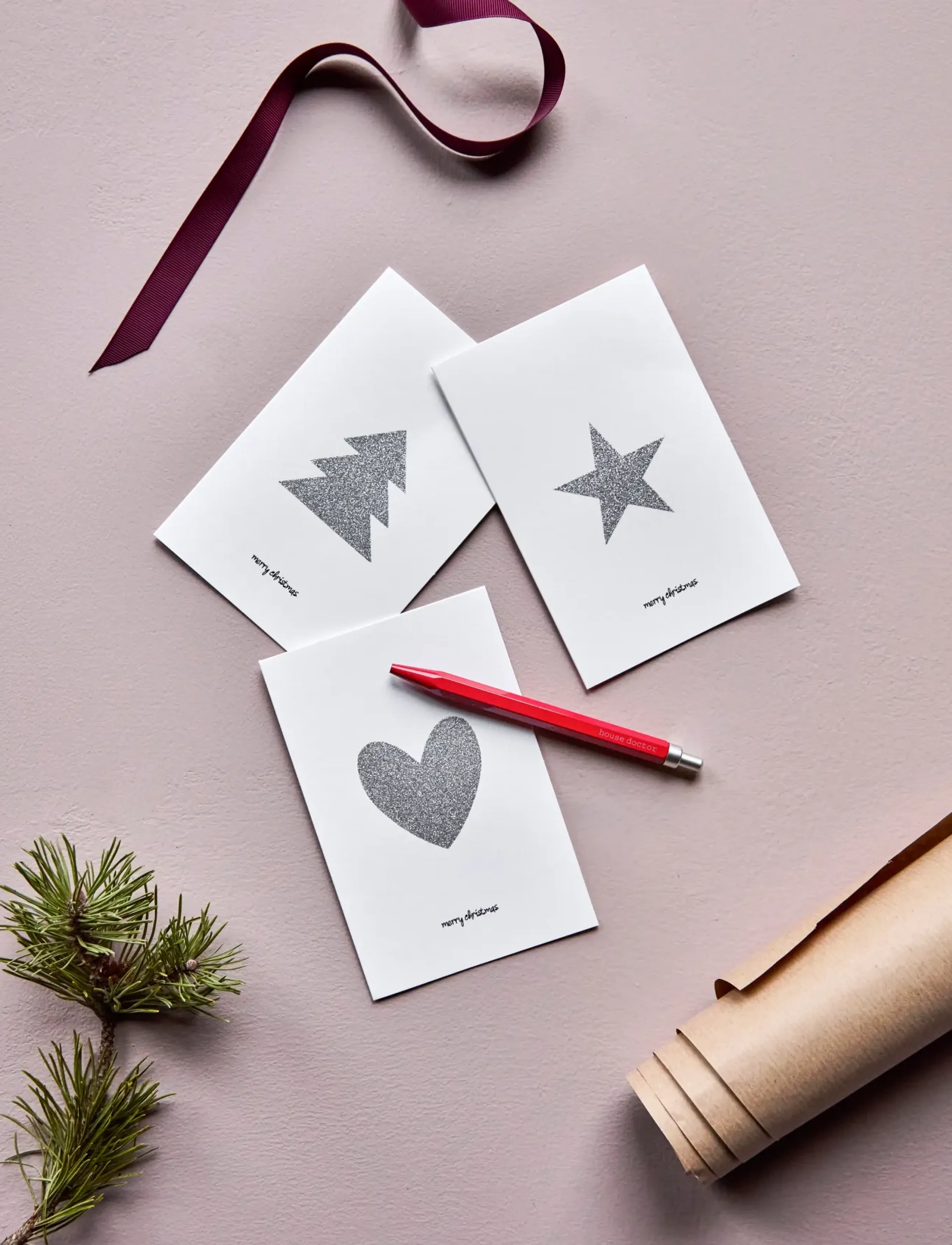 house doctor - Greeting card, HDGlitr, White, Silv - silver - 0