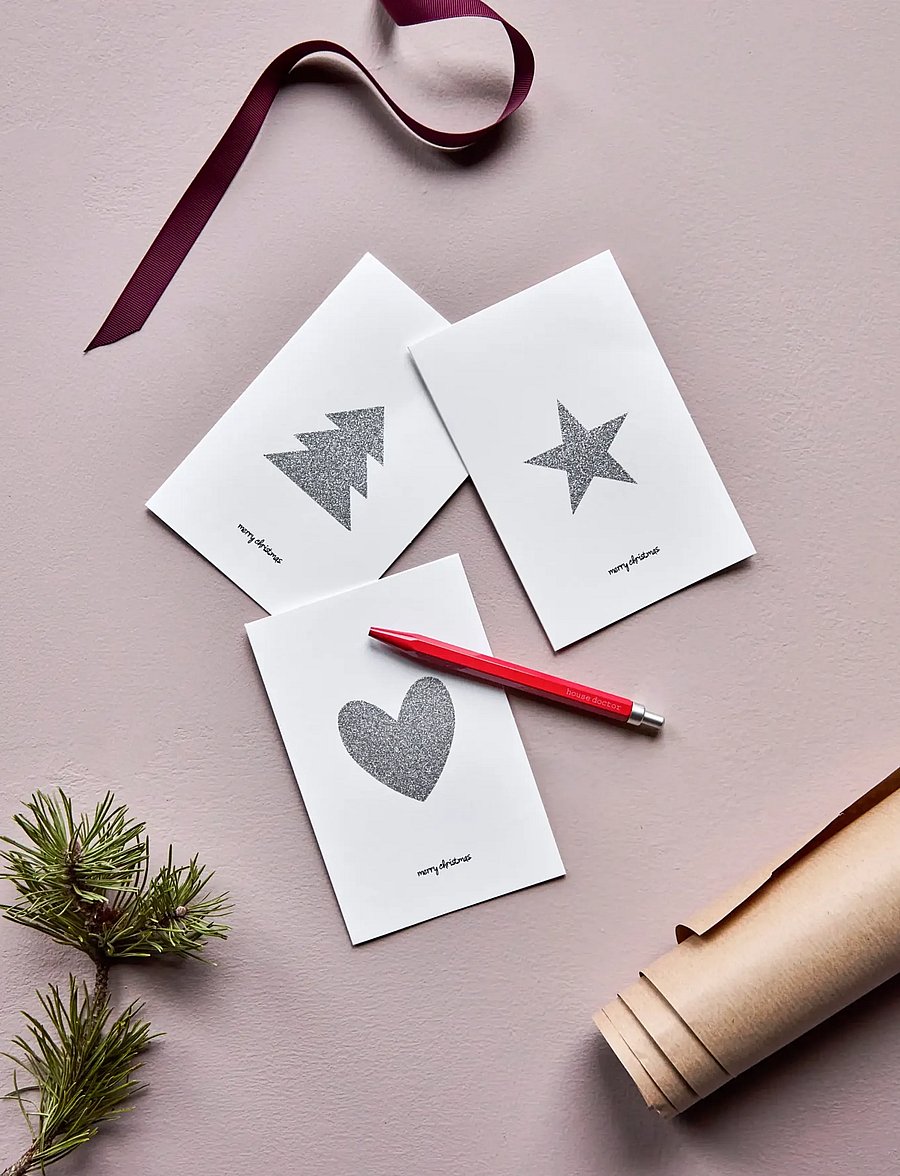 house doctor - Greeting card, HDGlitr, White, Silv - postkarten - silver - 0