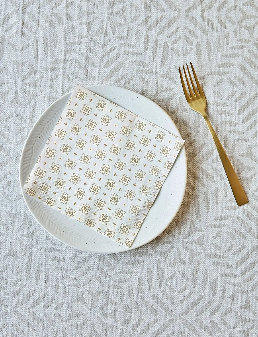 house doctor - Napkins, HDSnowflakes, White, Gold - stoffservietten - white - 1