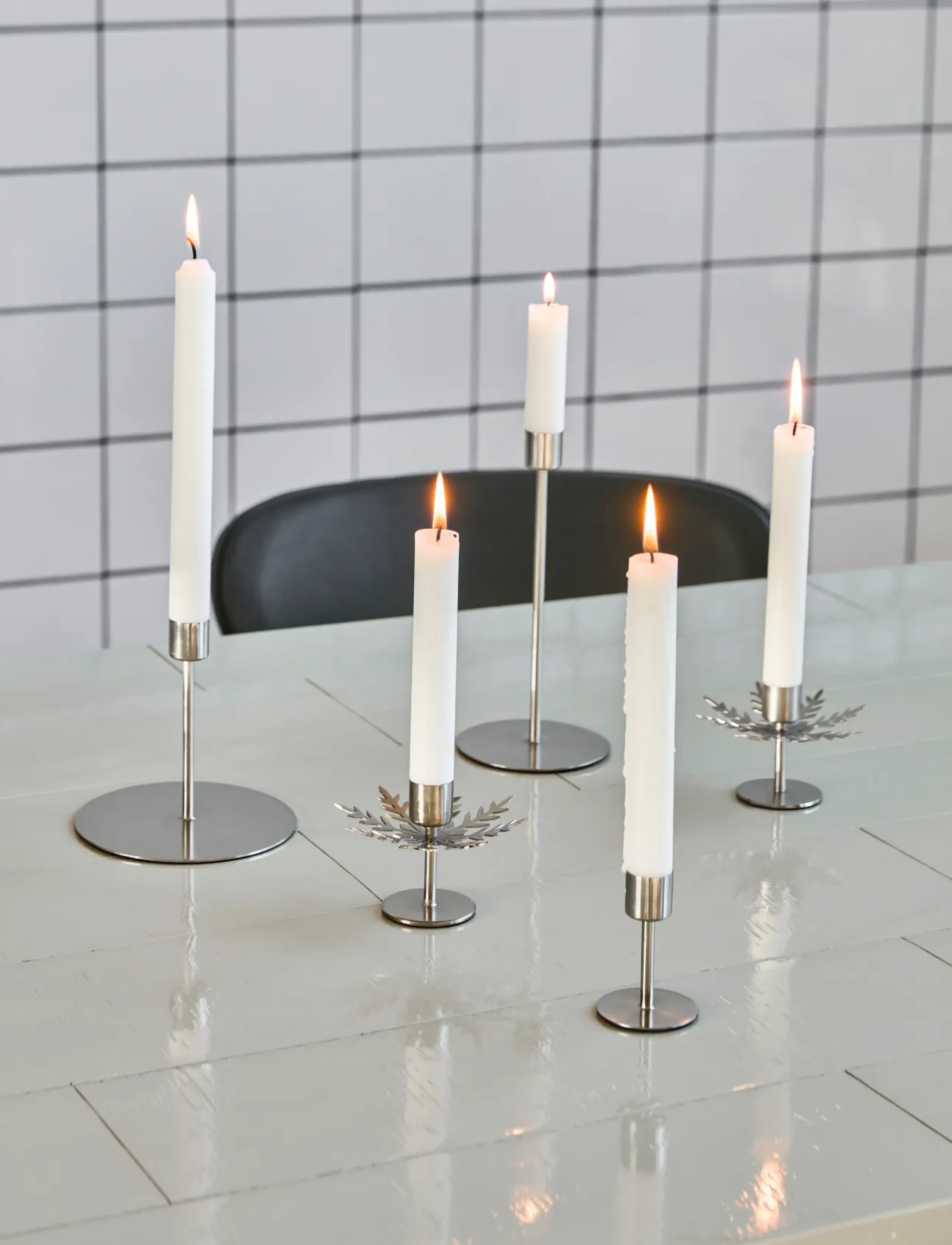 house doctor - Candle holder, HDSnowflake, Silver - candlesticks - silver - 0