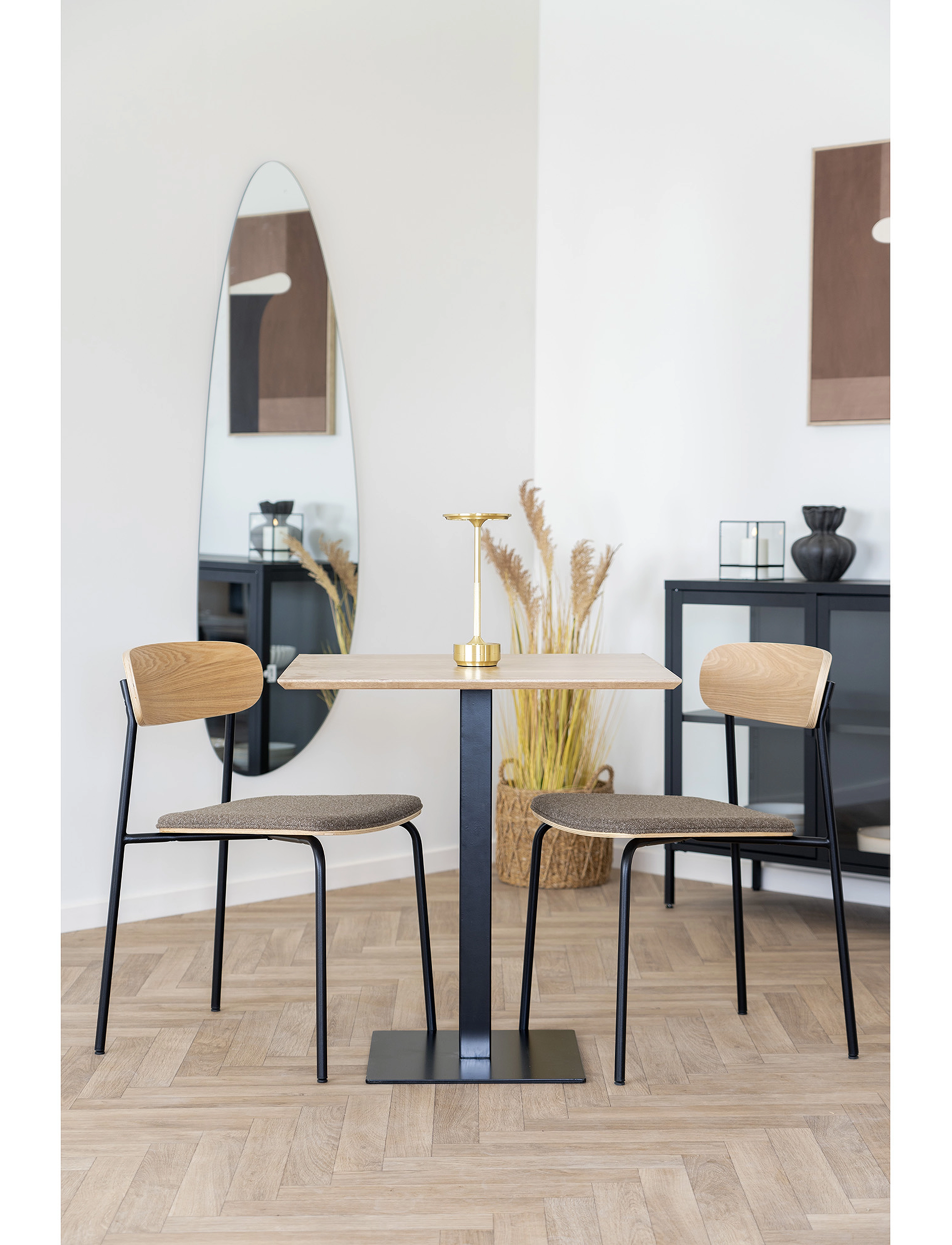 House Nordic Nora Dining Chair, Backrest In Ash Wood, Brown Seat With Black Legs, 51X 47X 77 cm, Chairs & Stools, Braun - Chairs, Homeware