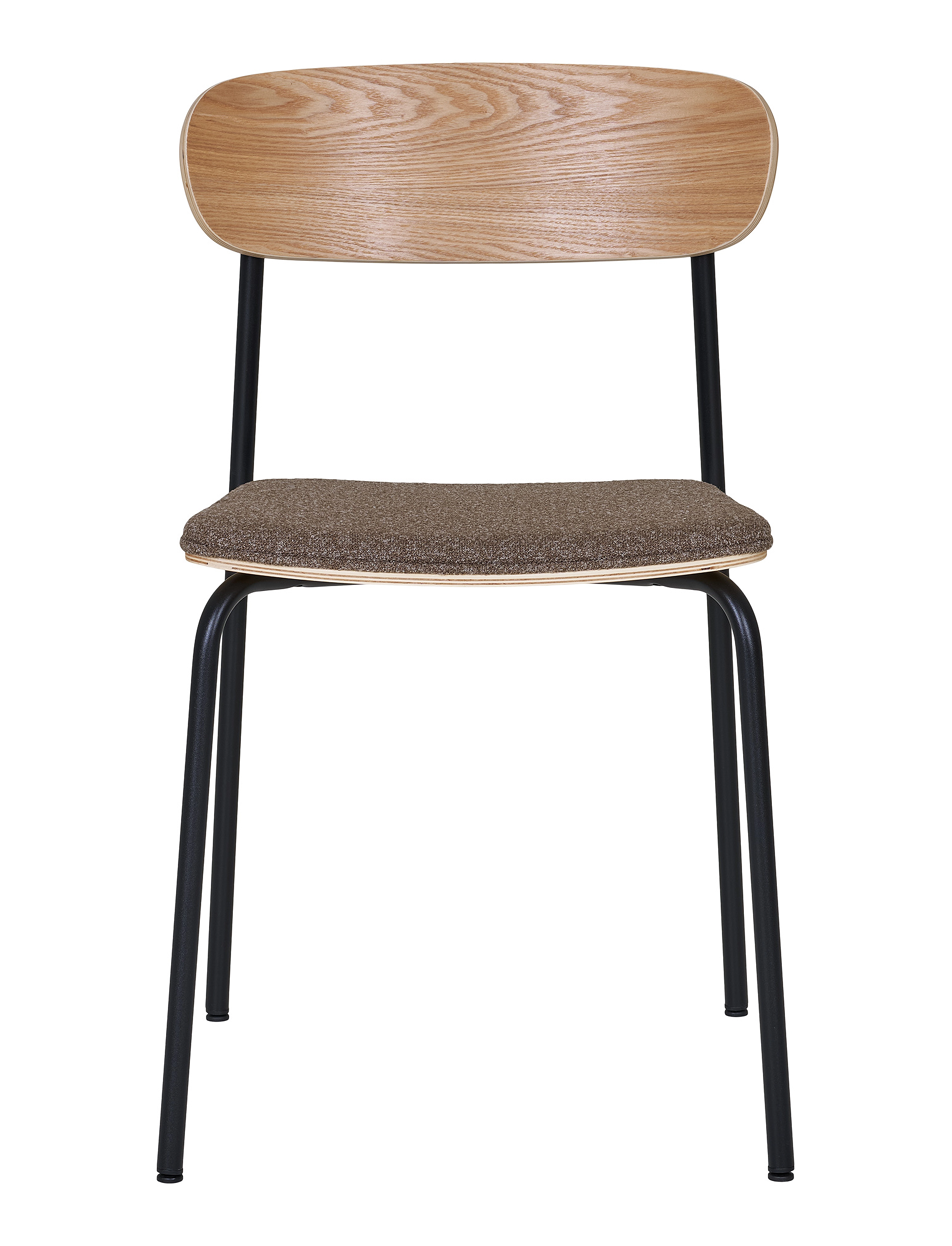 House Nordic Nora - Dining chair, backrest in ash wood, brown seat with black legs - Konfirmation - NATURE / BROWN / BLACK / brown