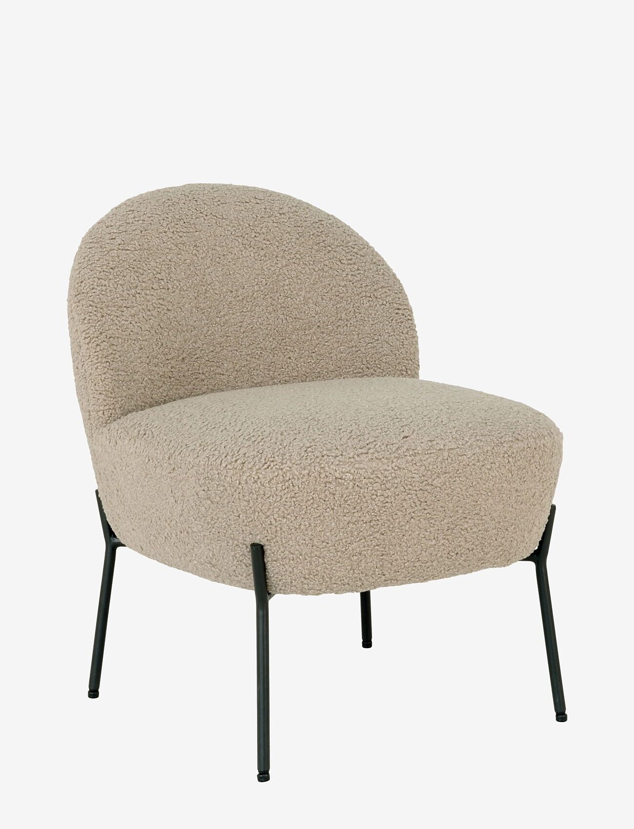 House Nordic - Aina - Lounge chair in artificial lambskin, grey-brown with black legs - armchairs - grey-brown - 1