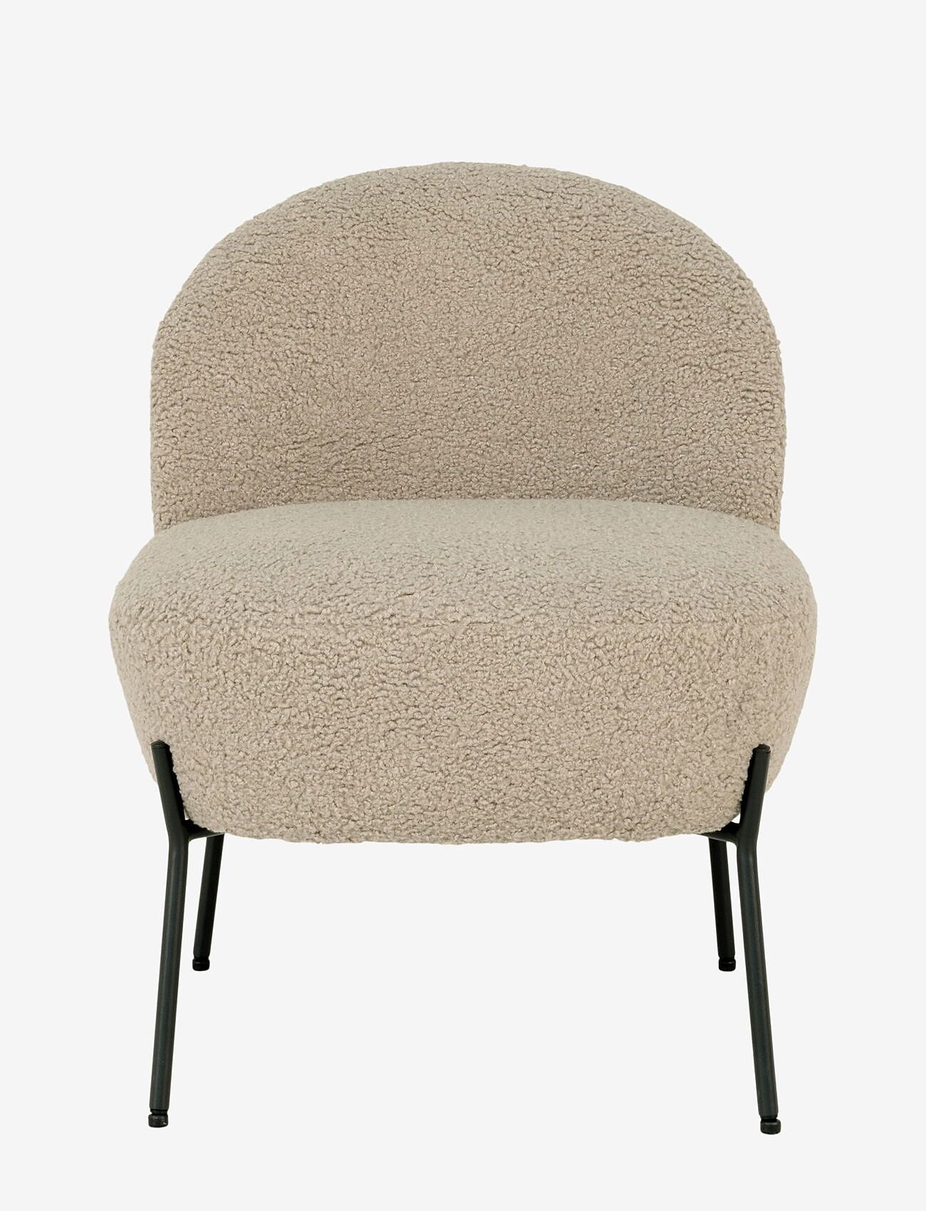 House Nordic - Aina - Lounge chair in artificial lambskin, grey-brown with black legs - armchairs - grey-brown - 2