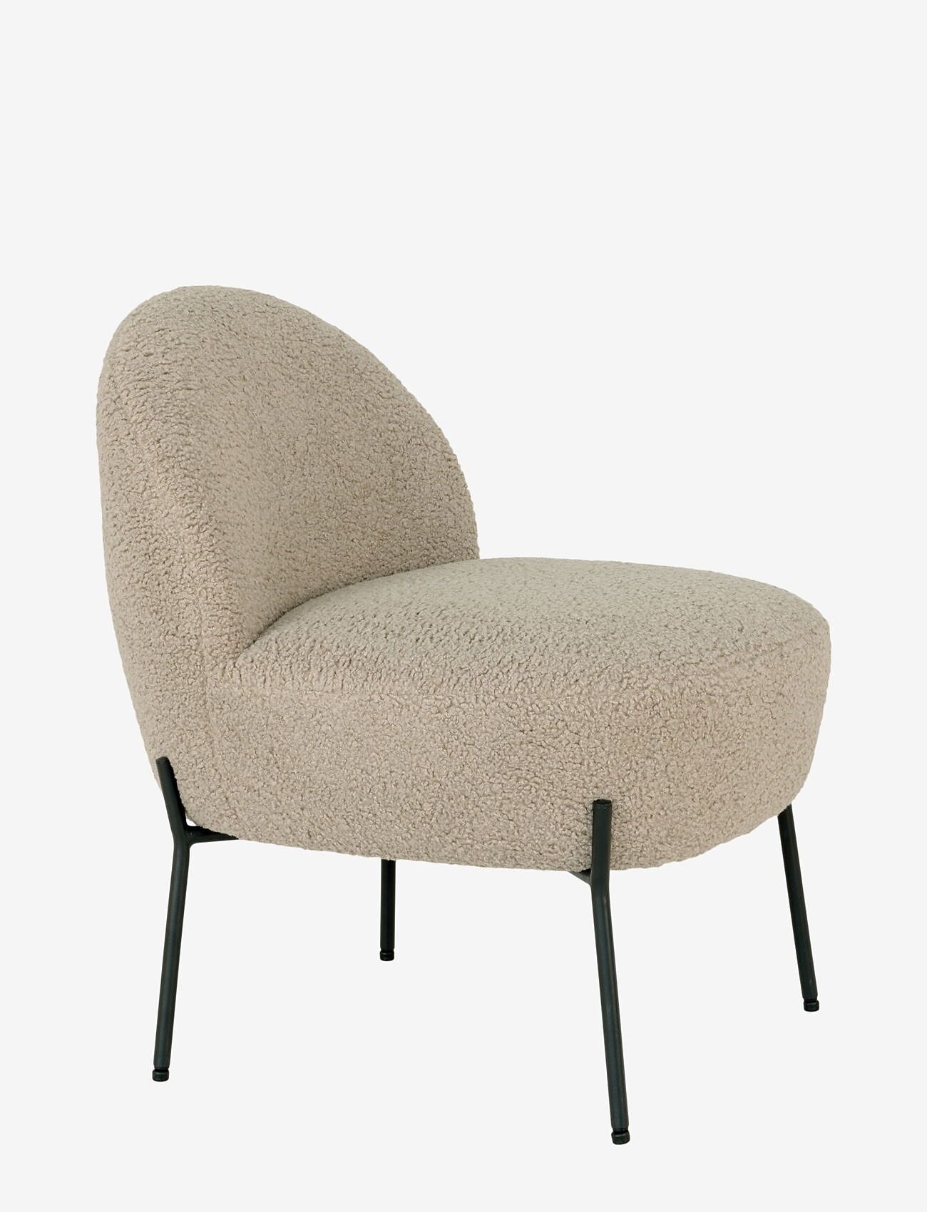 House Nordic - Aina - Lounge chair in artificial lambskin, grey-brown with black legs - armchairs - grey-brown - 3