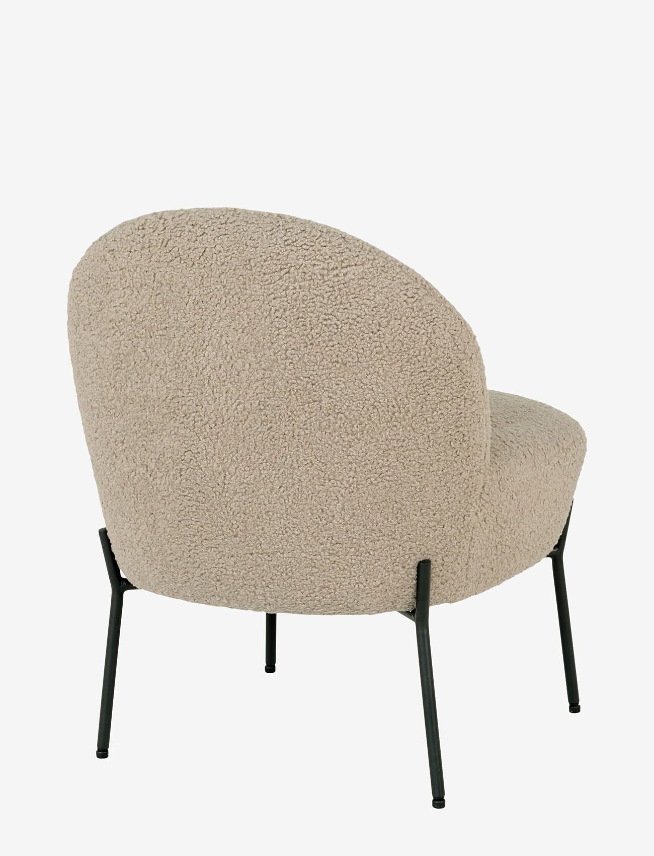 House Nordic - Aina - Lounge chair in artificial lambskin, grey-brown with black legs - armchairs - grey-brown - 4