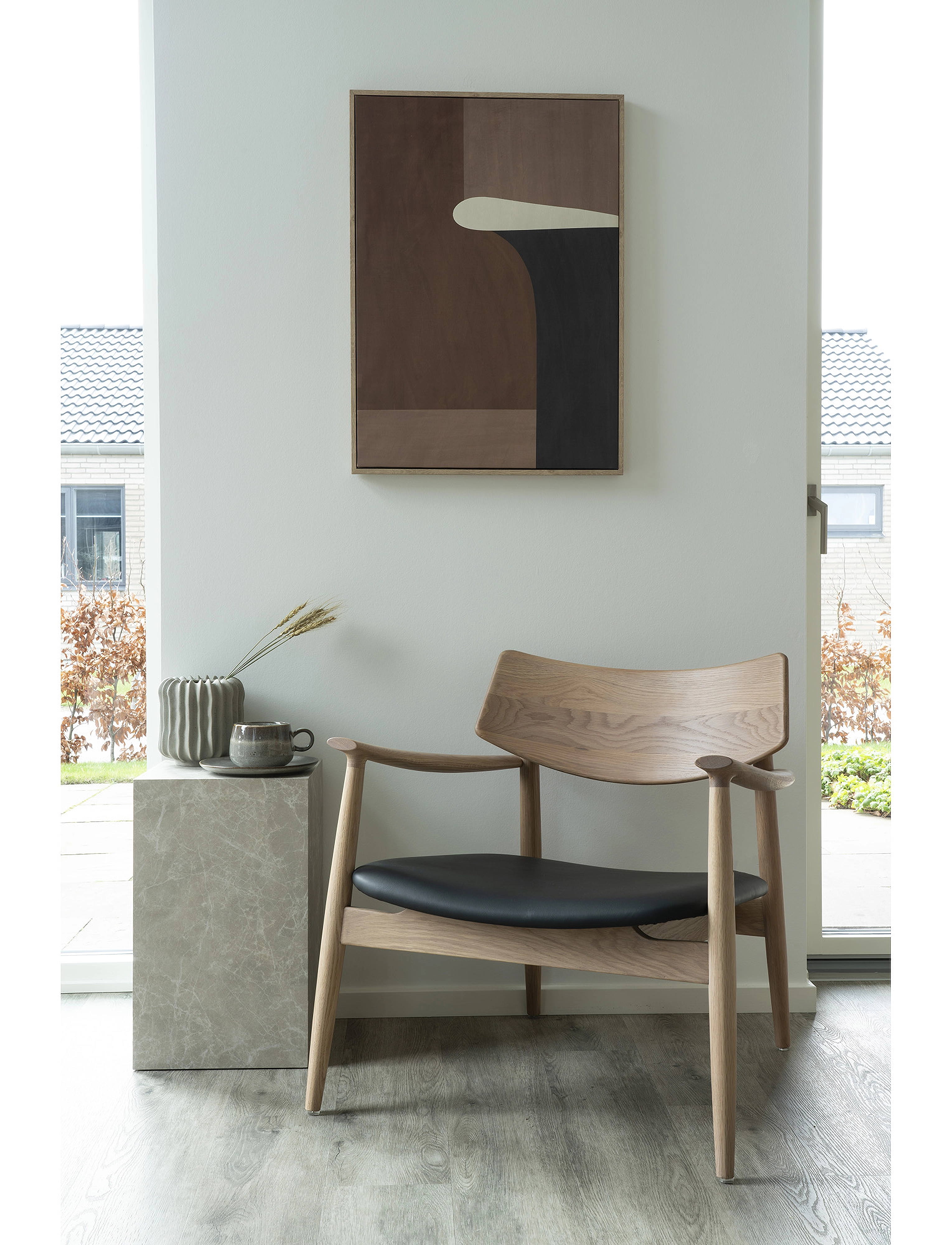 House Nordic Lova - Lounge Chair, Oak/Pu Cushion, Natural/Black, 69X 69X 72 cm, Beige, Stole & Skamler > Lænestole, Unisex